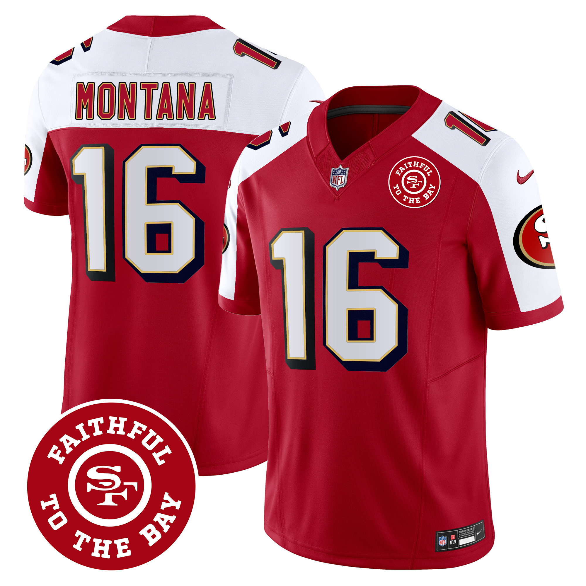 Men's Joe Montana San Francisco 49ers Throwback Faithful To The Bay Patch Vapor Limited Alternate Jersey - All Stitched
