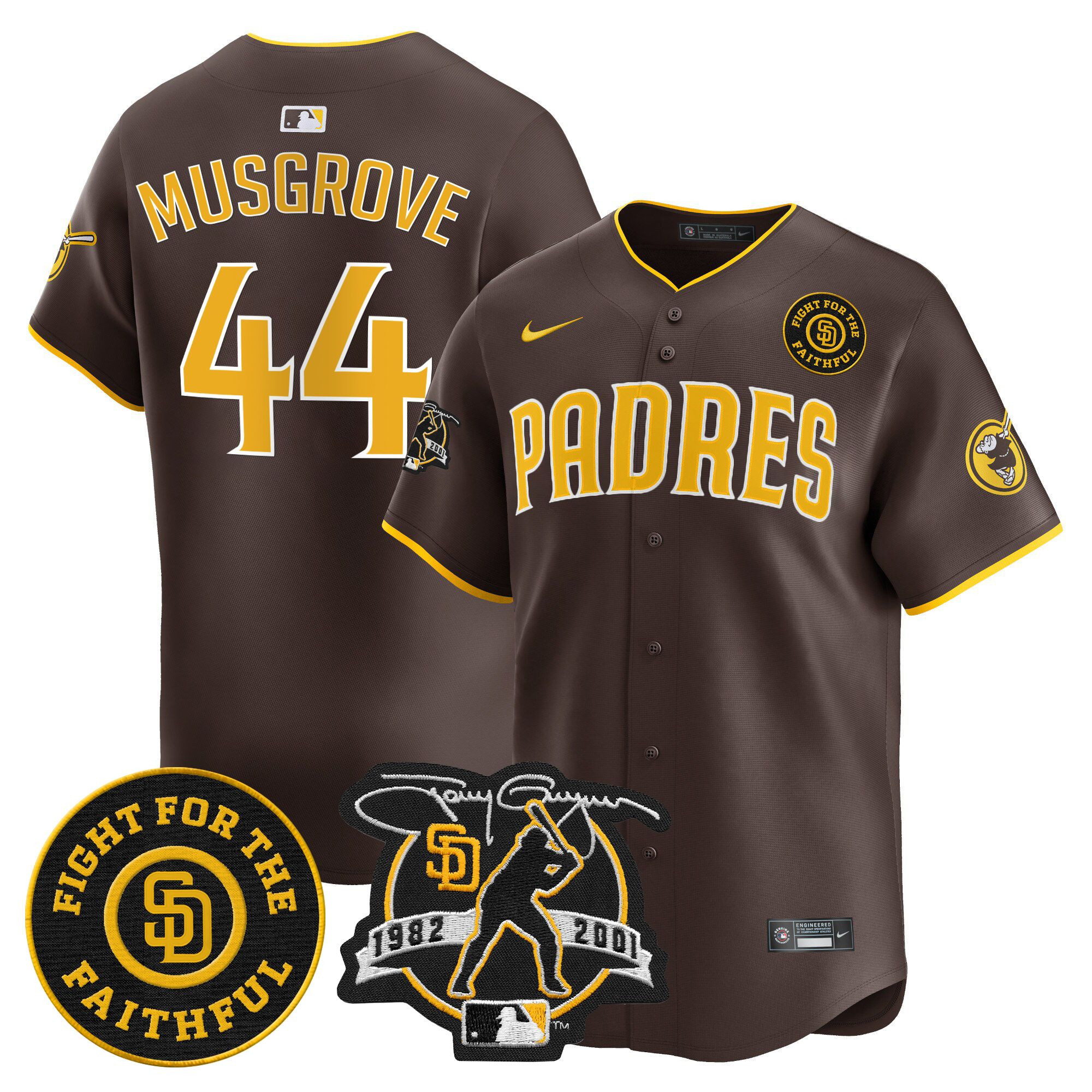 Men's Joe Musgrove San Diego Padres Tony Gwynn & Faithful Patch Vapor Premier Limited Brown Jersey ñ All Stitched