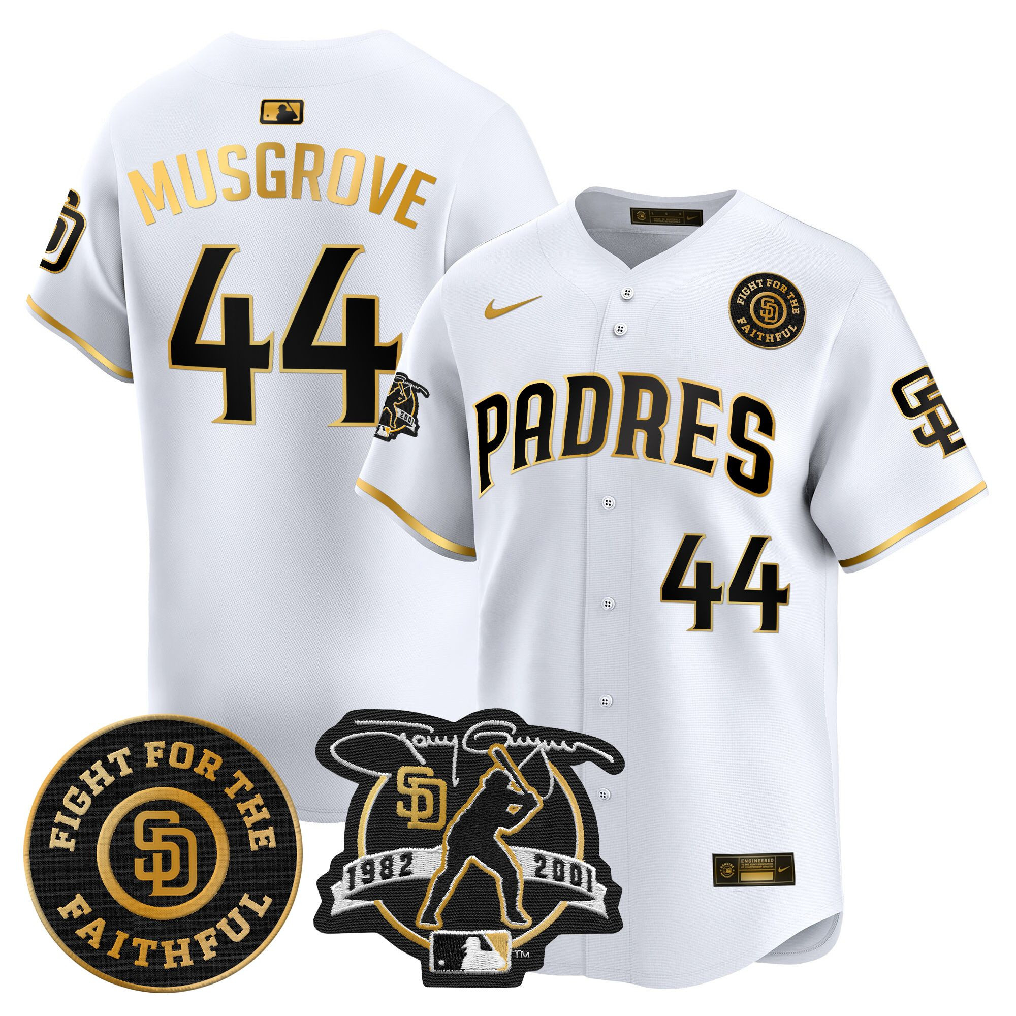 Men's Joe Musgrove San Diego Padres Tony Gwynn & Faithful Patch Vapor Premier Limited White Gold Jersey ñ All Stitched