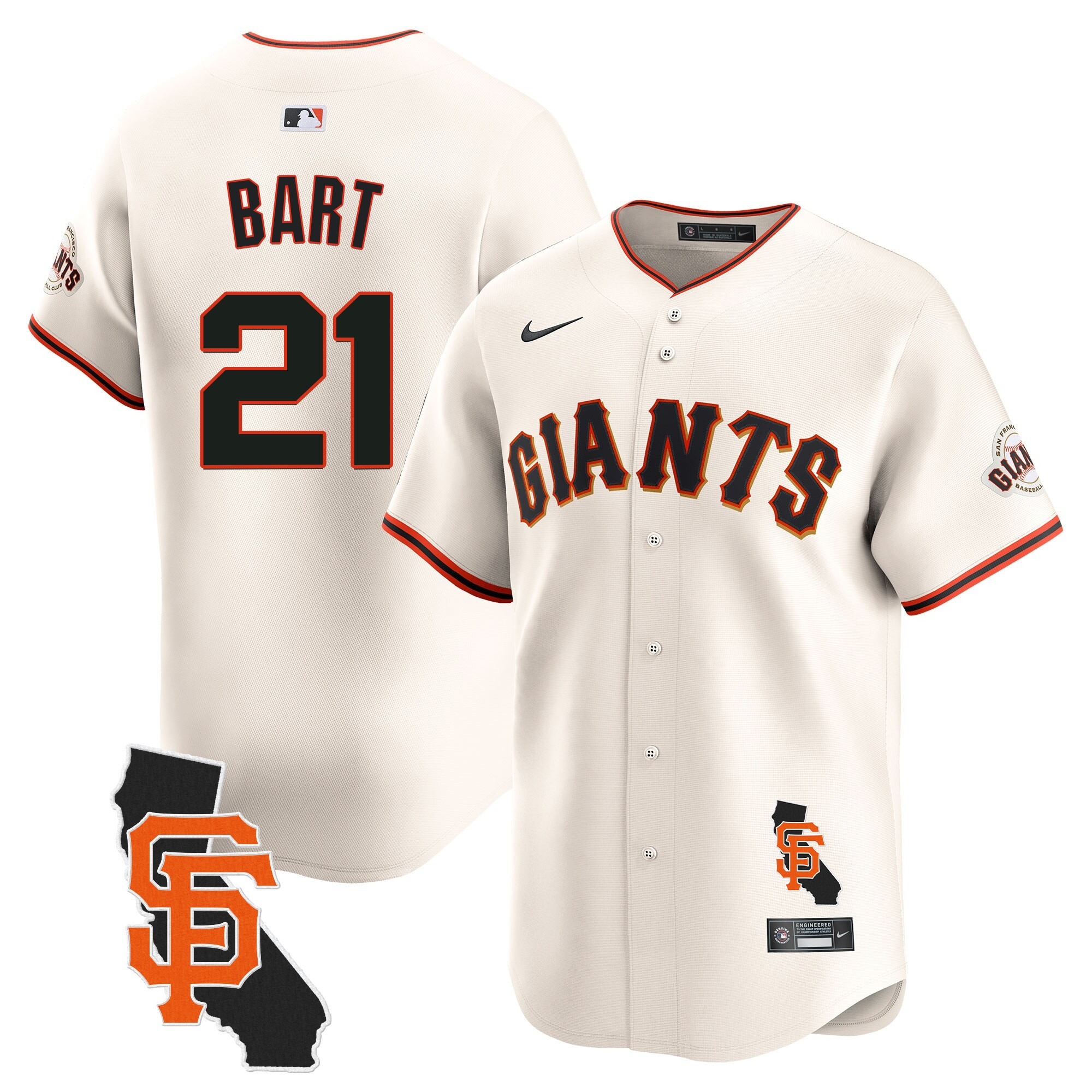 Men's Joey Bart San Francisco Giants California Patch Vapor Premier Limited Cream Jersey - All Stitched