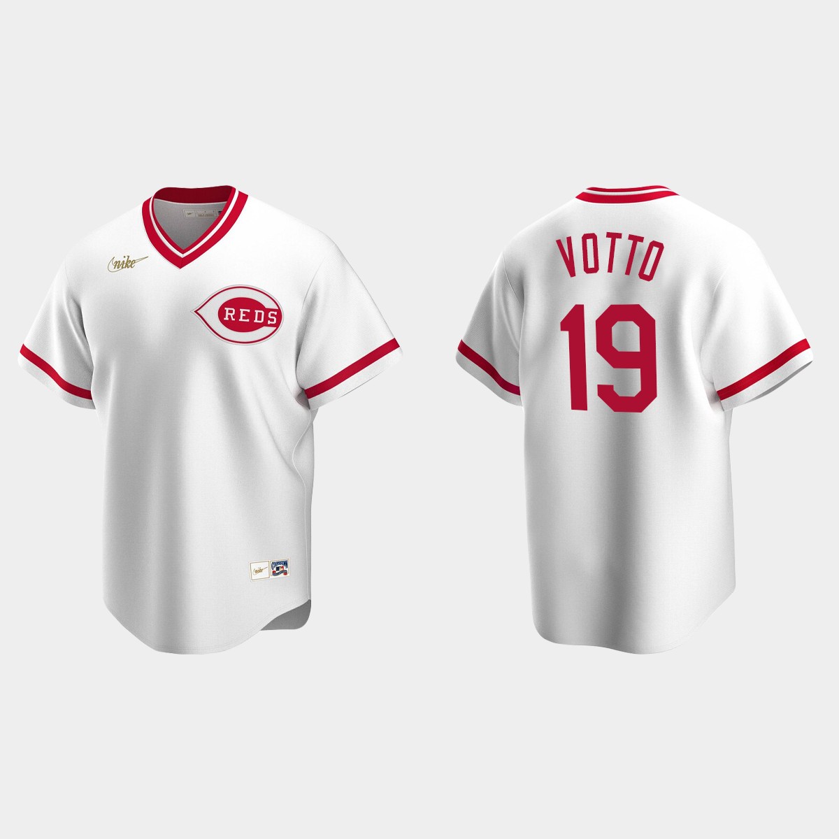 Men's Joey Votto #19 Cincinnati Reds Cooperstown Collection Home Jersey - White