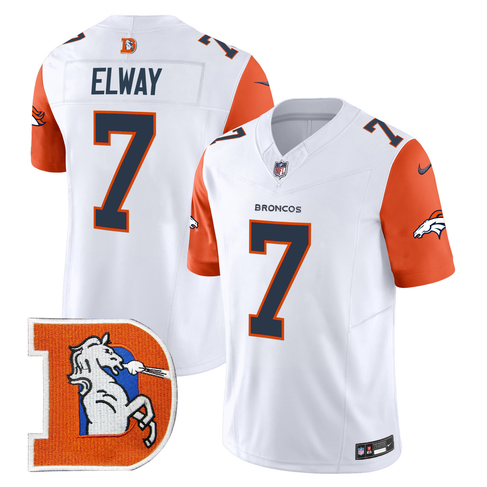 Men's John Elway Denver Broncos Throwback Vapor Limited Orange Sleeves Jersey - All Stitched