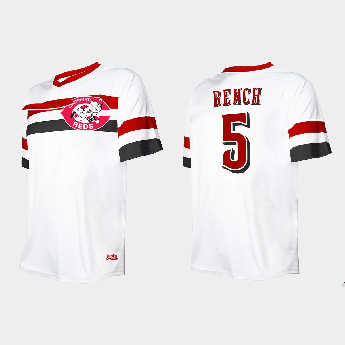 Men's Johnny Bench Cincinnati Reds Cooperstown Collection V-Neck Jersey - White