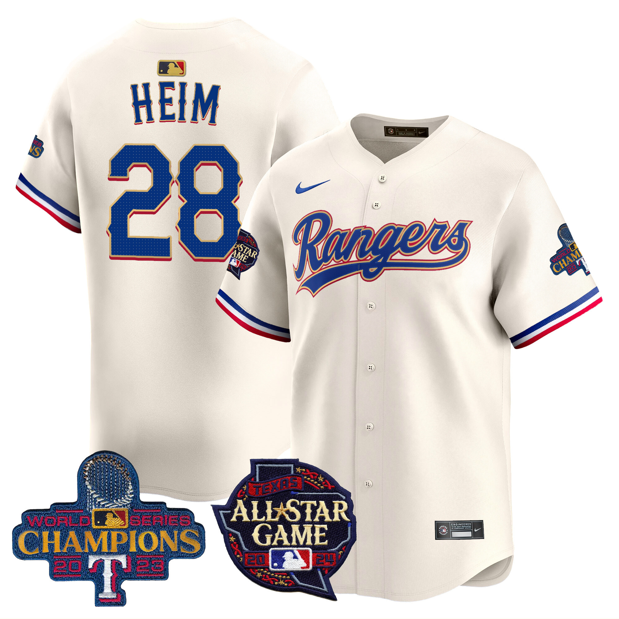 Men's Jonah Heim Texas Rangers 2024 All Star Game Patch Vapor Premier Limited Cream Jersey - All Stitched