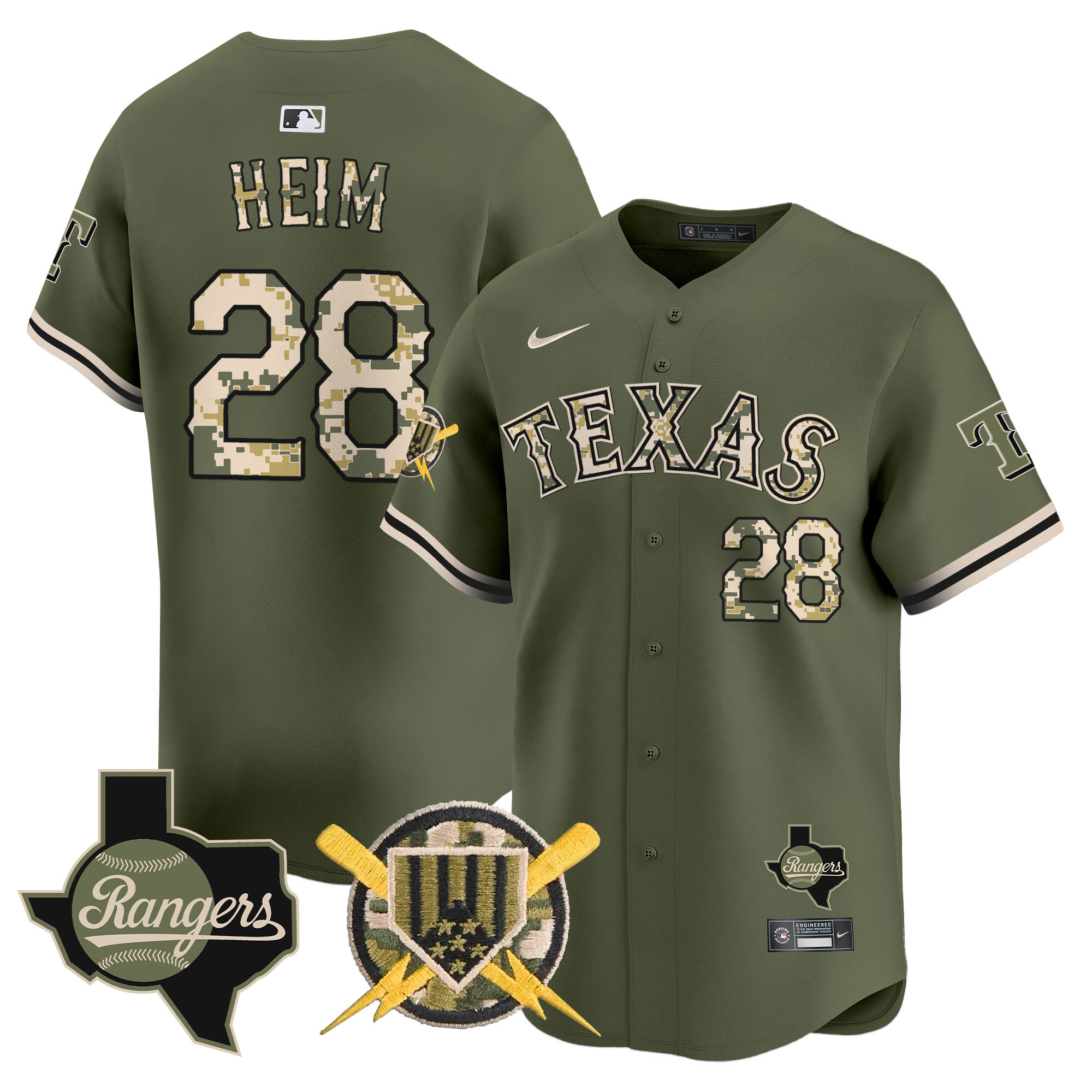 Men's Jonah Heim Texas Rangers Armed Forces Day Vapor Premier Limited Green Jersey - All Stitched