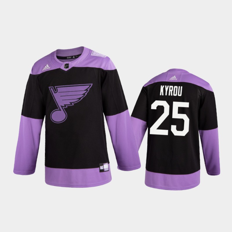 Men's Jordan Kyrou #25 St. Louis Blues 2020 Fights Cancer Black Practice Jersey