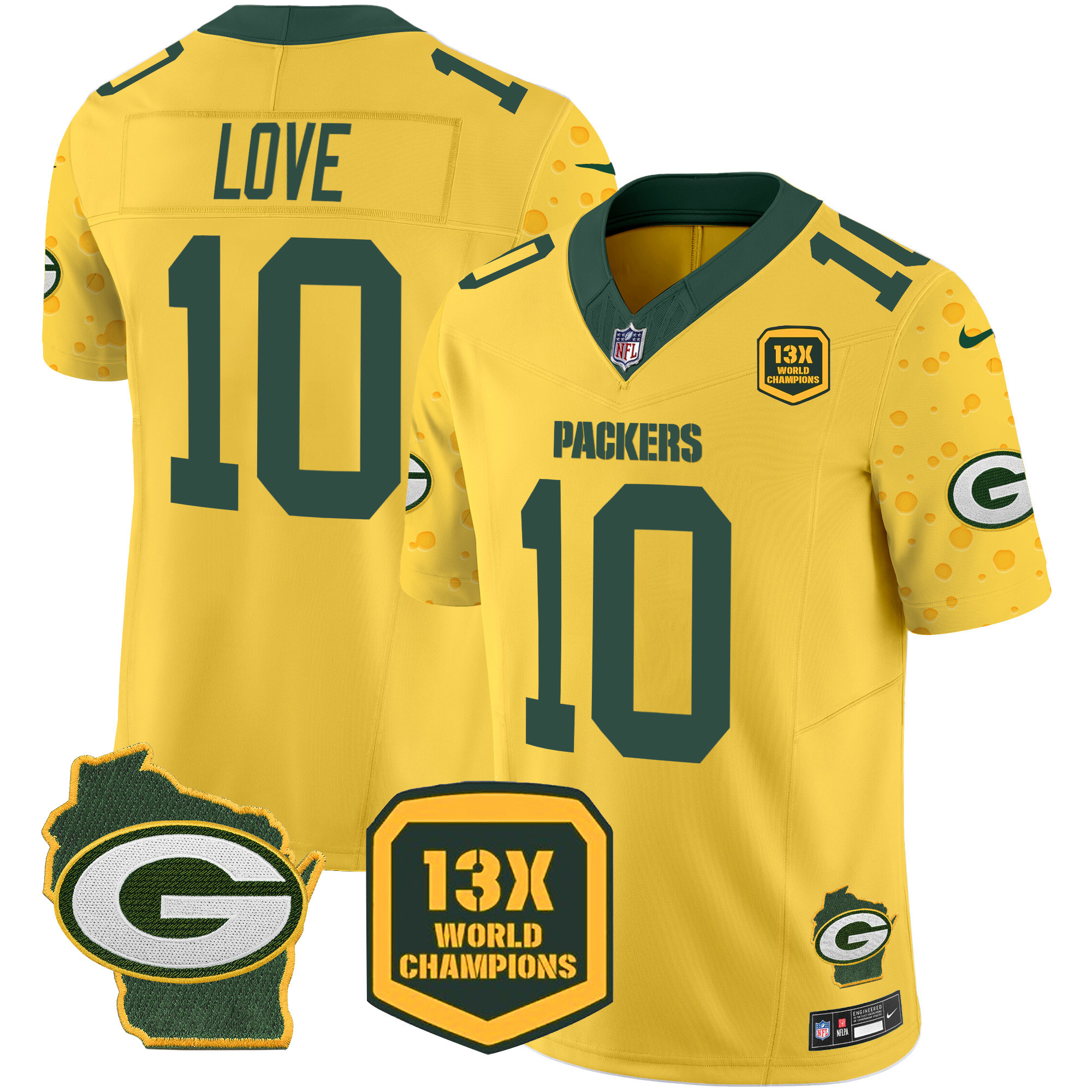 Men's Jordan Love Green Bay Packers Cheese Vapor Limited Gold Jersey – All Stitched