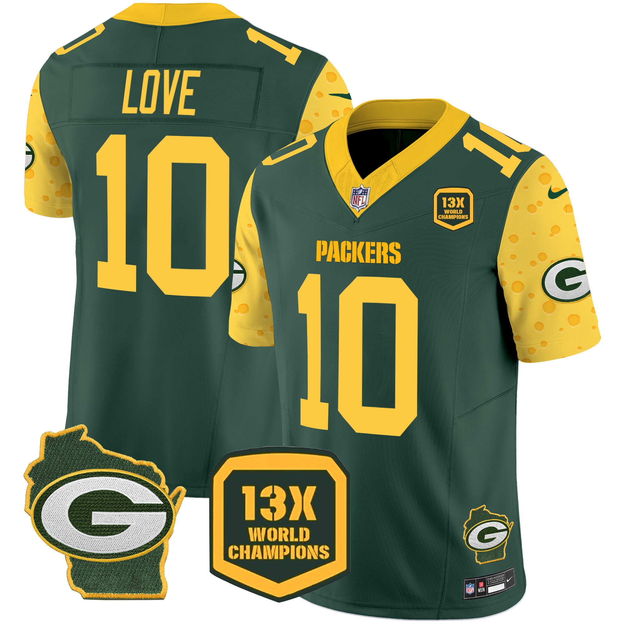 Men's Jordan Love Green Bay Packers Cheese Vapor Limited Green Jersey – All Stitched