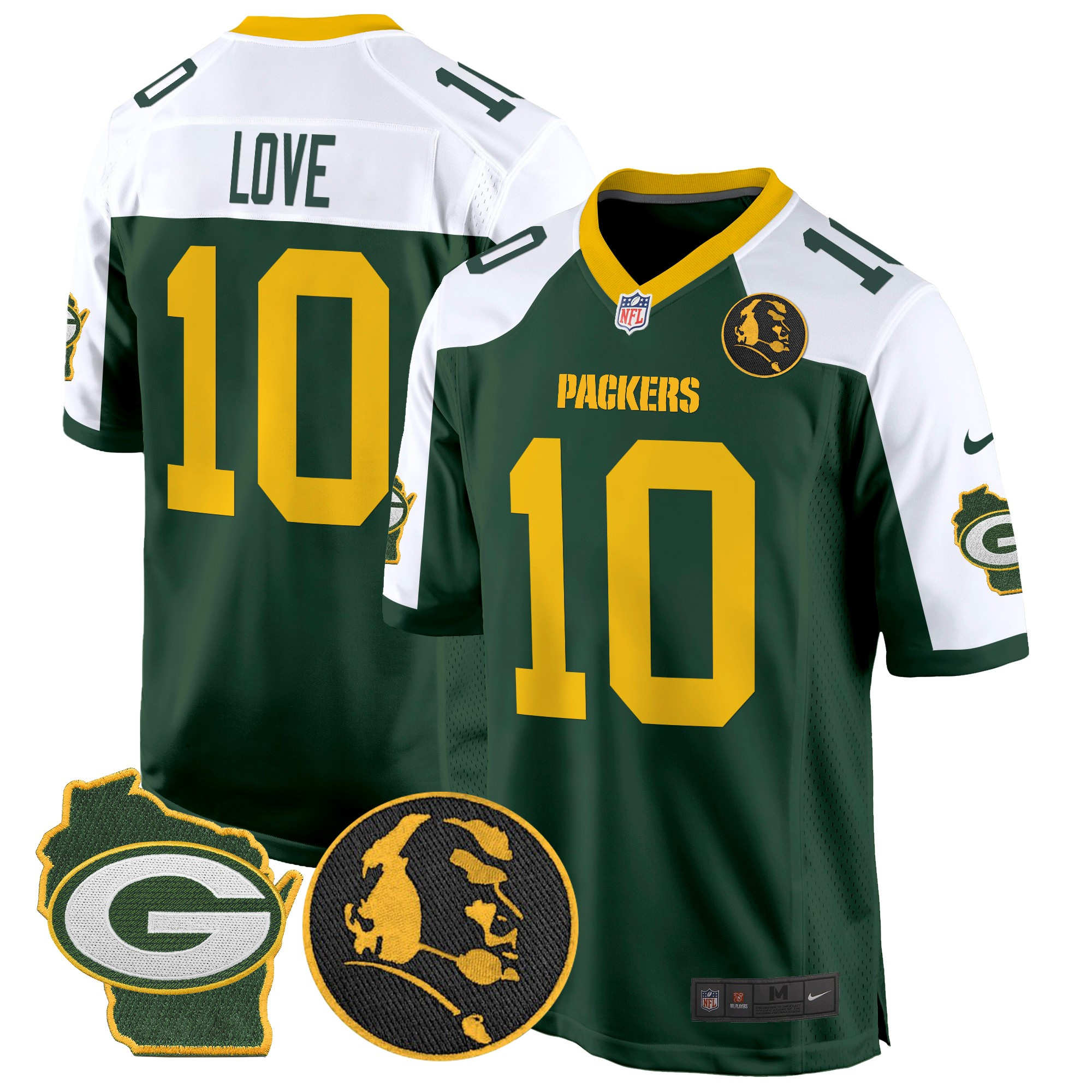 Men's Jordan Love Green Bay Packers John Madden & Home Patch Game Green Alternate Jersey - All Stitched