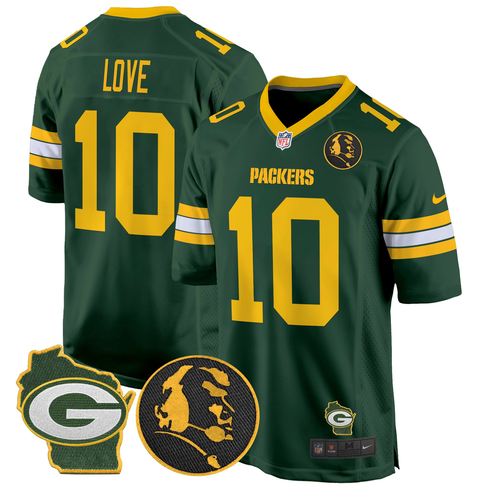 Men's Jordan Love Green Bay Packers John Madden & Home Patch Game Green Jersey - All Stitched