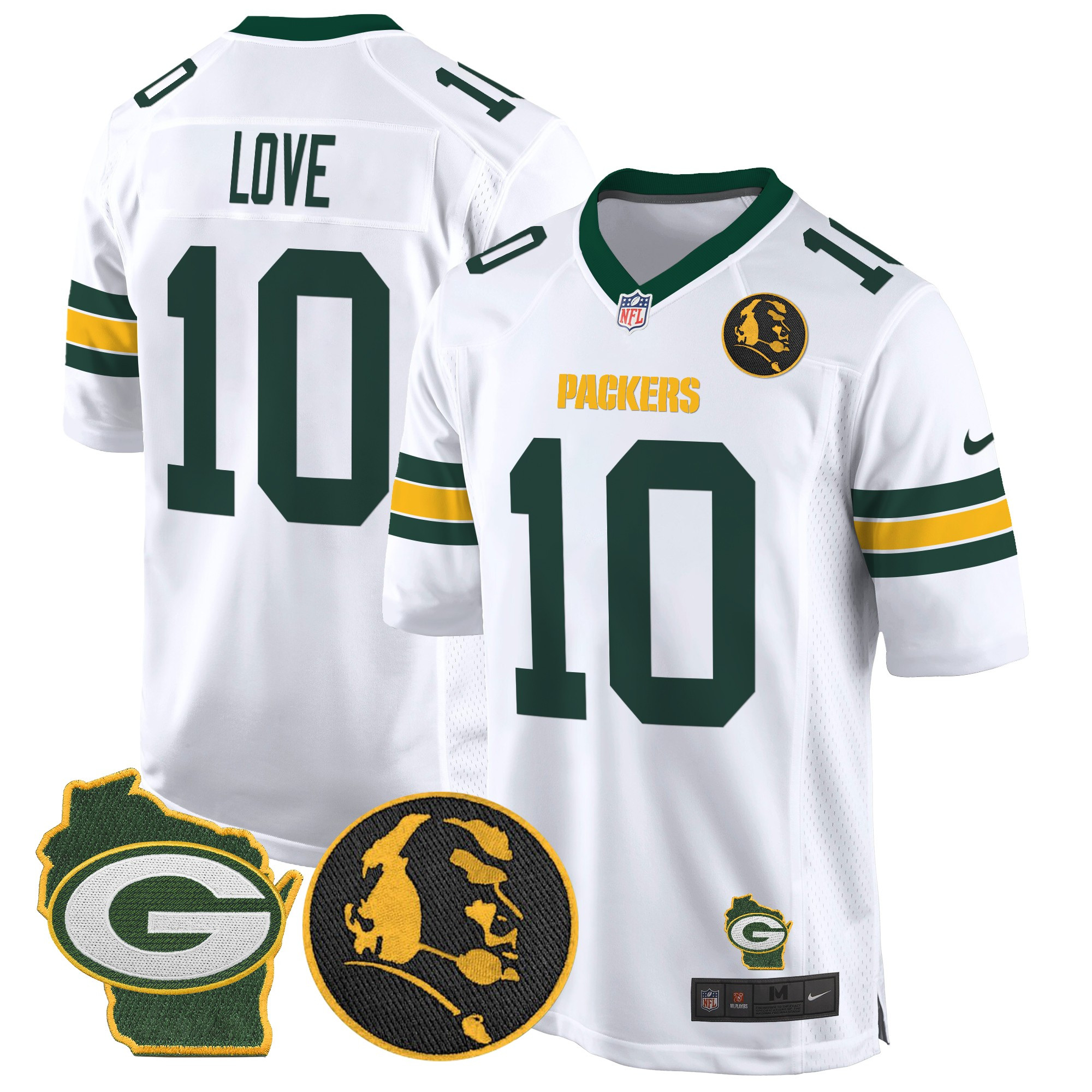Men's Jordan Love Green Bay Packers John Madden & Home Patch Game White Jersey - All Stitched