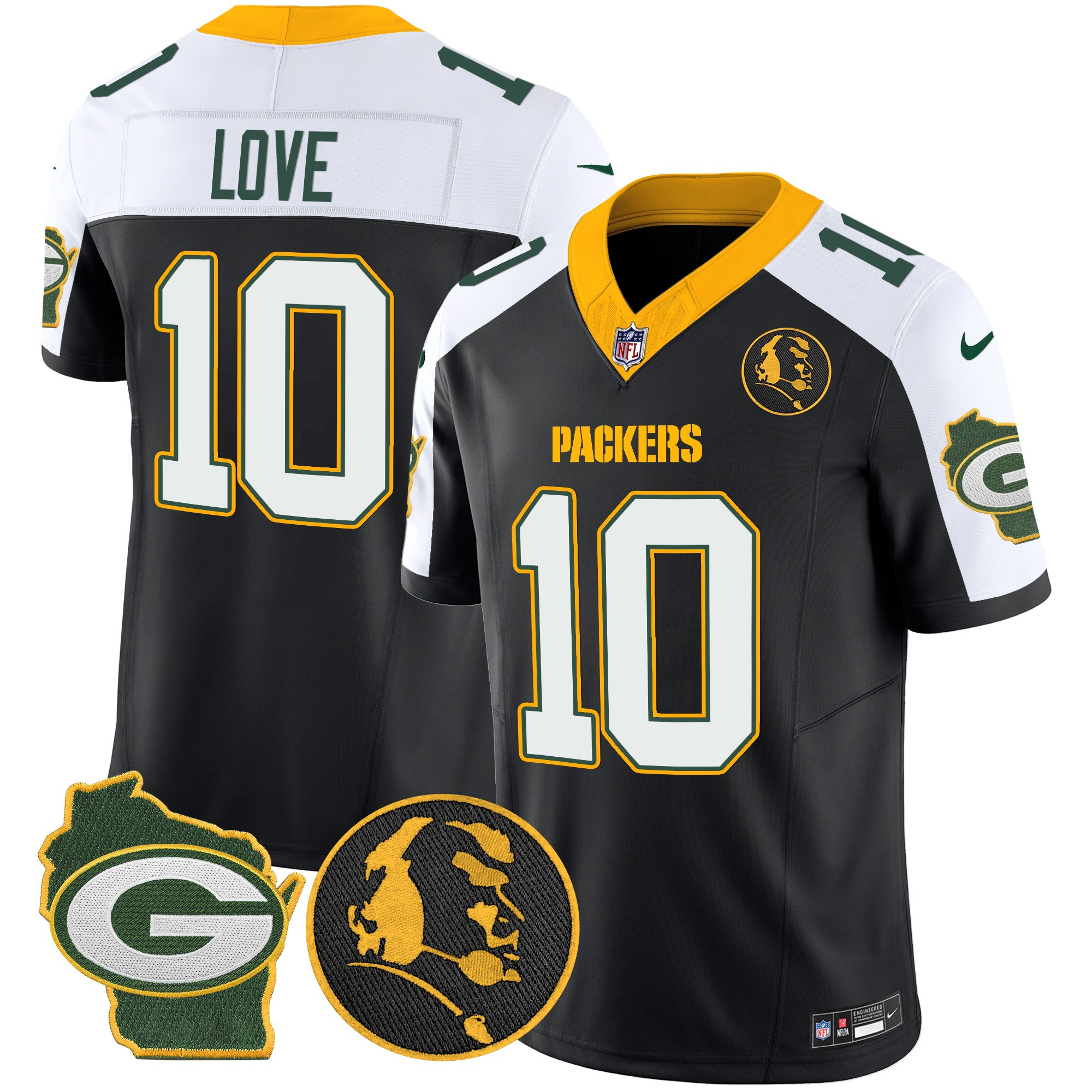 Men's Jordan Love Green Bay Packers John Madden & Home Patch Vapor Limited Black Alternate Jersey - All Stitched