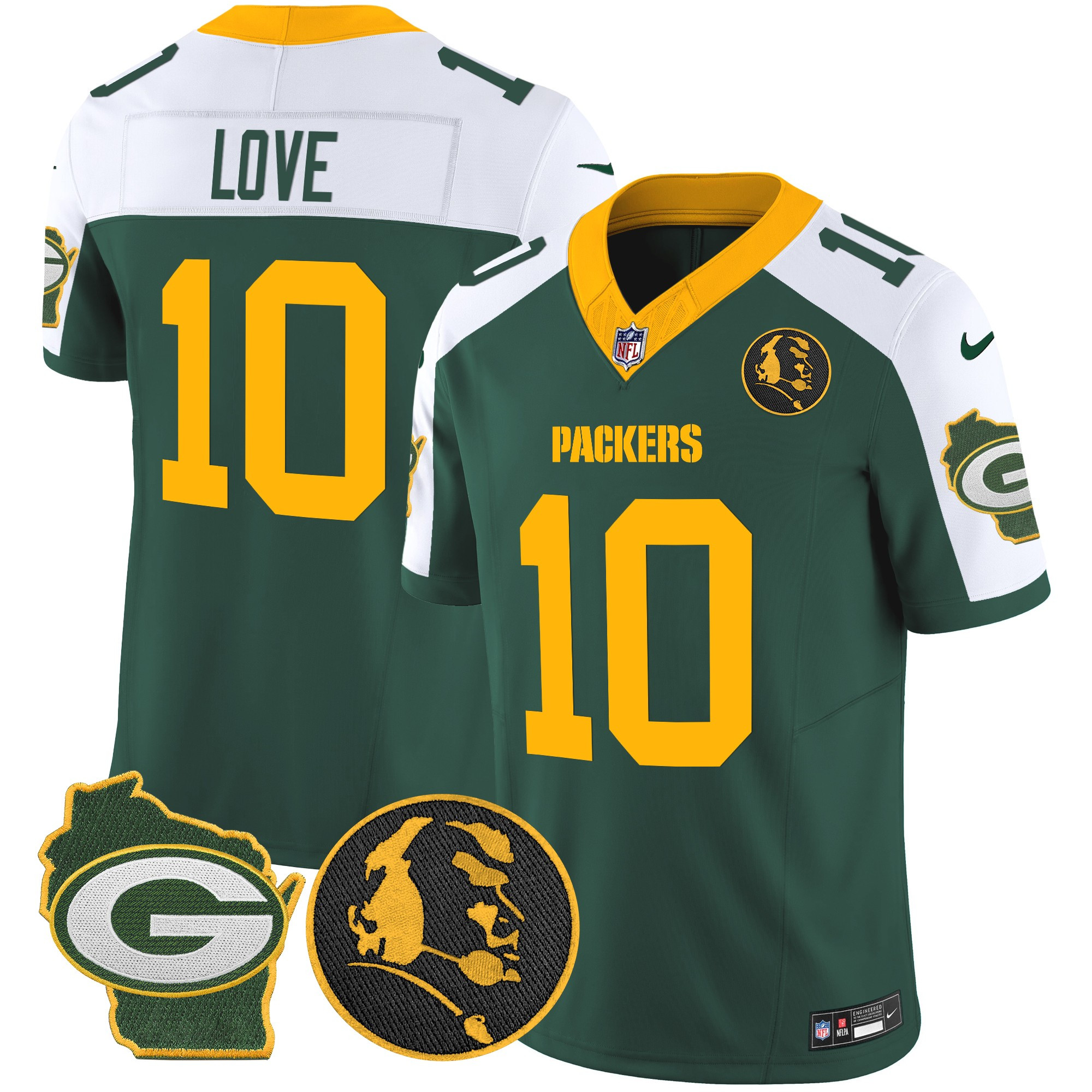 Men's Jordan Love Green Bay Packers John Madden & Home Patch Vapor Limited Green Alternate Jersey - All Stitched