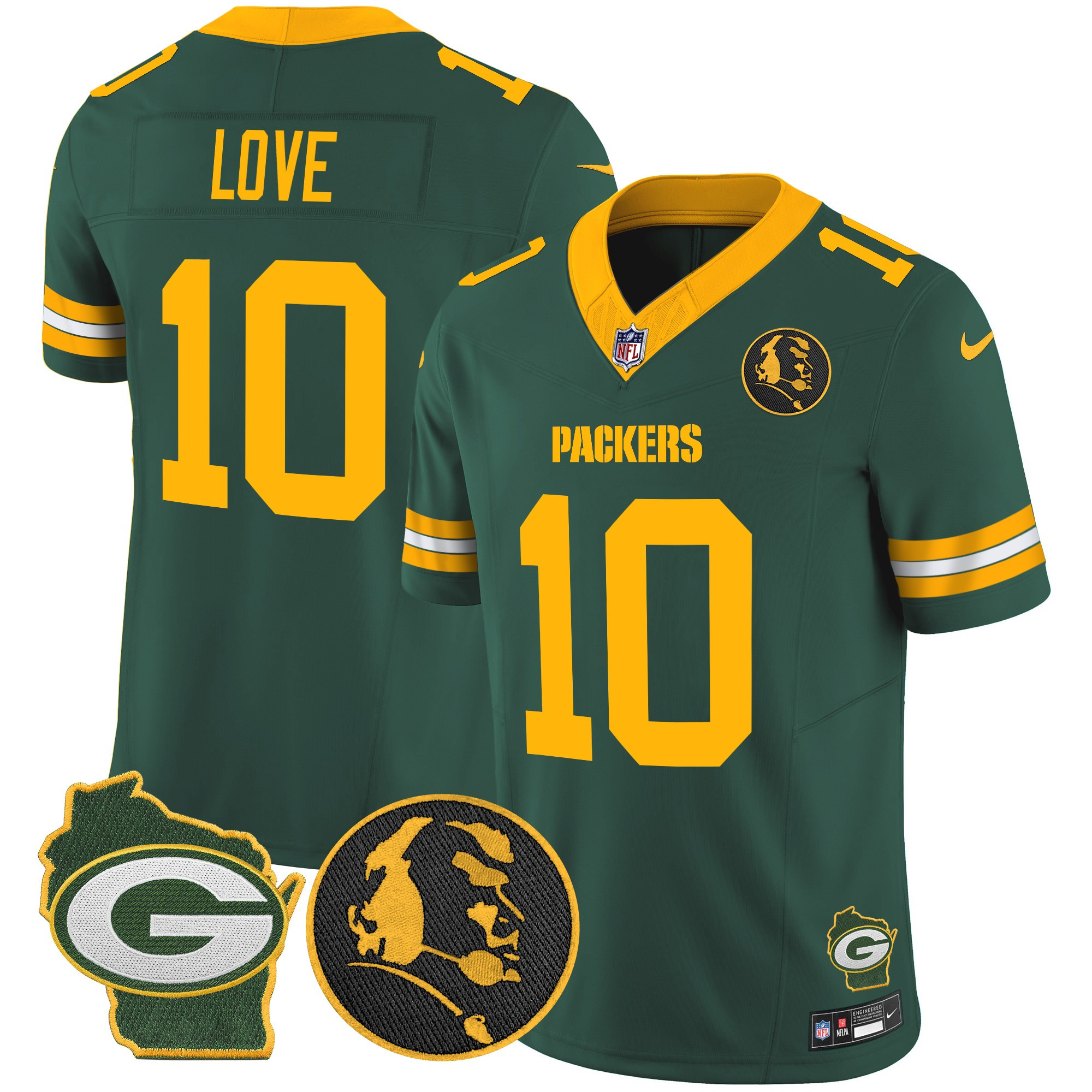 Men's Jordan Love Green Bay Packers John Madden & Home Patch Vapor Limited Green Jersey - All Stitched