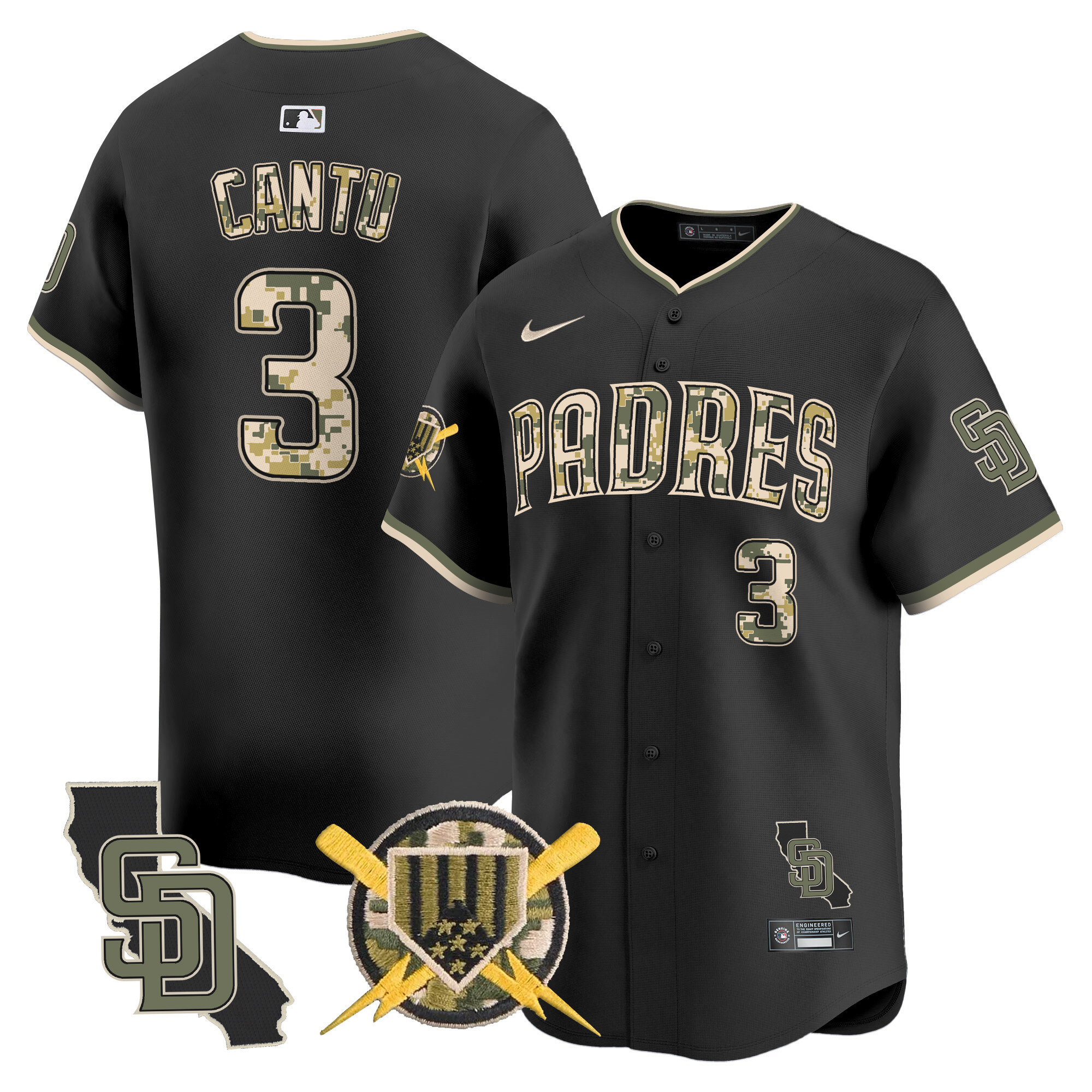 Men's Jorge Cantu San Diego Padres Armed Forces Day Vapor Premier Limited Black Jersey - All Stitched