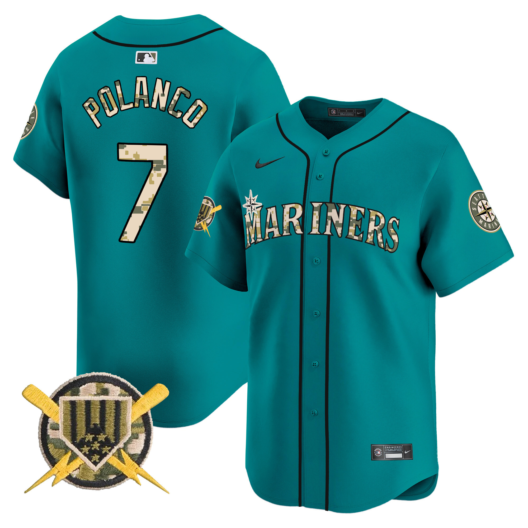 Men's Jorge Polanco Seattle Mariners Armed Forces Day Vapor Premier Limited Aqua Jersey - All Stitched