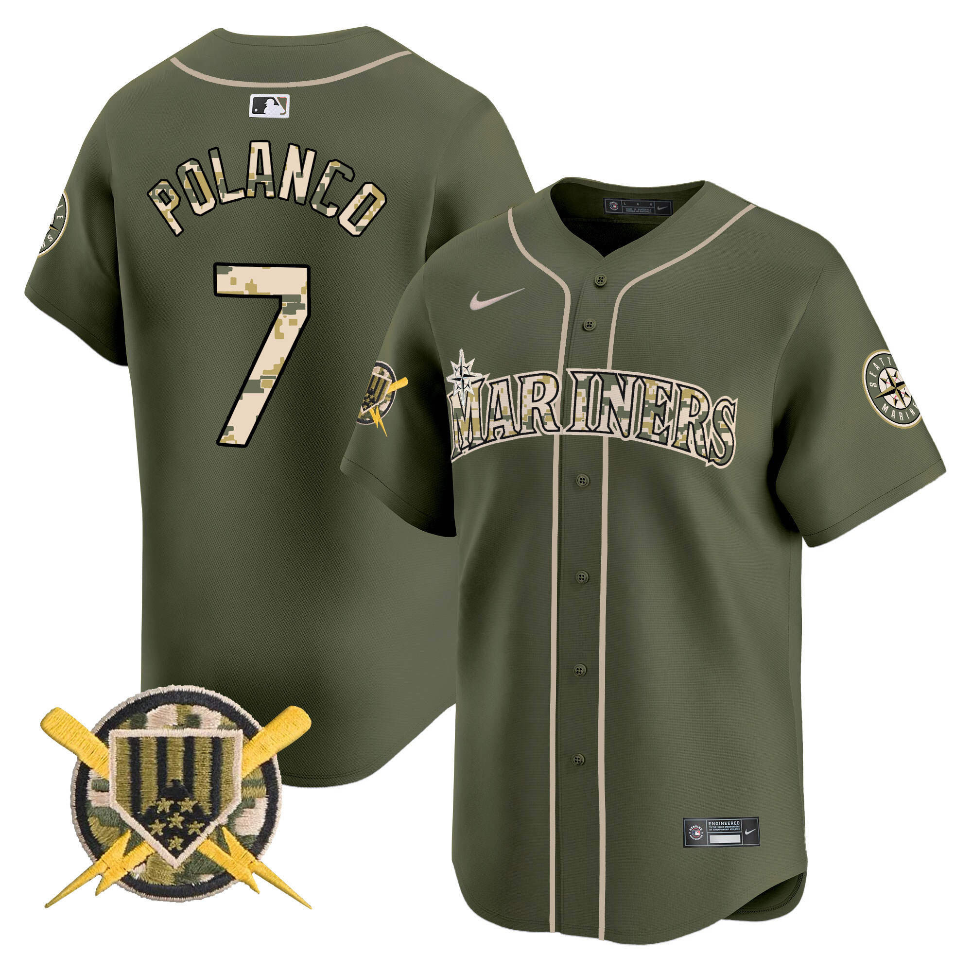 Men's Jorge Polanco Seattle Mariners Armed Forces Day Vapor Premier Limited Green Jersey - All Stitched