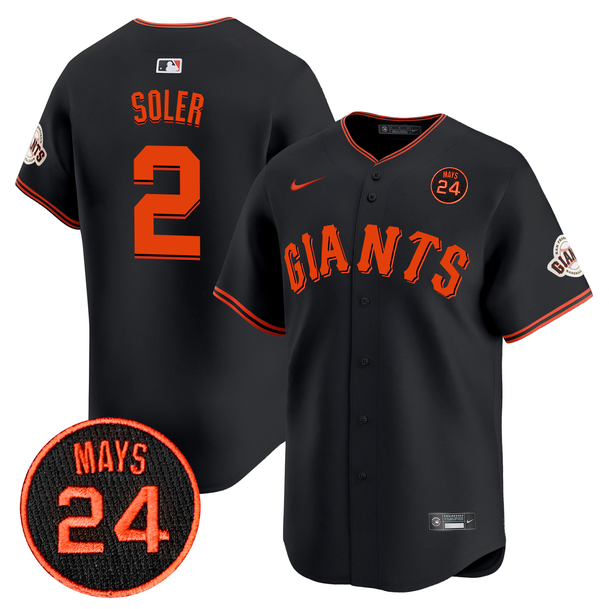 Men's Jorge Soler San Francisco Giants 2024 Willie Mays Patch Vapor Premier Limited Black Jersey V3 - All Stitched