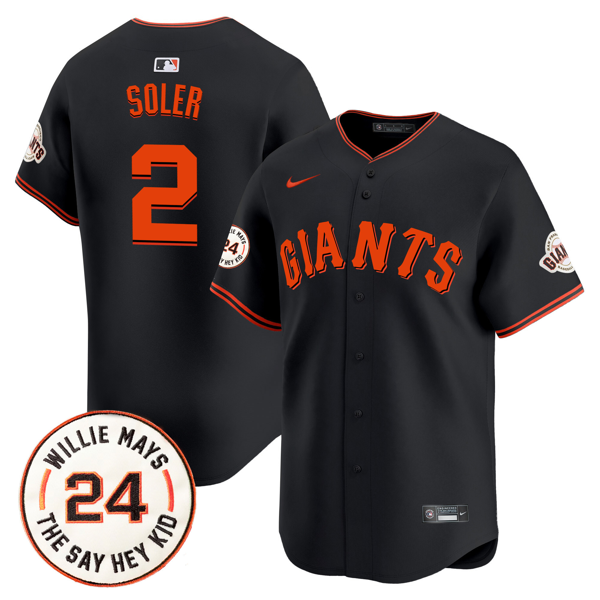 Men's Jorge Soler San Francisco Giants 2024 Willie Mays Patch Vapor Premier Limited Black Jersey V6 - All Stitched
