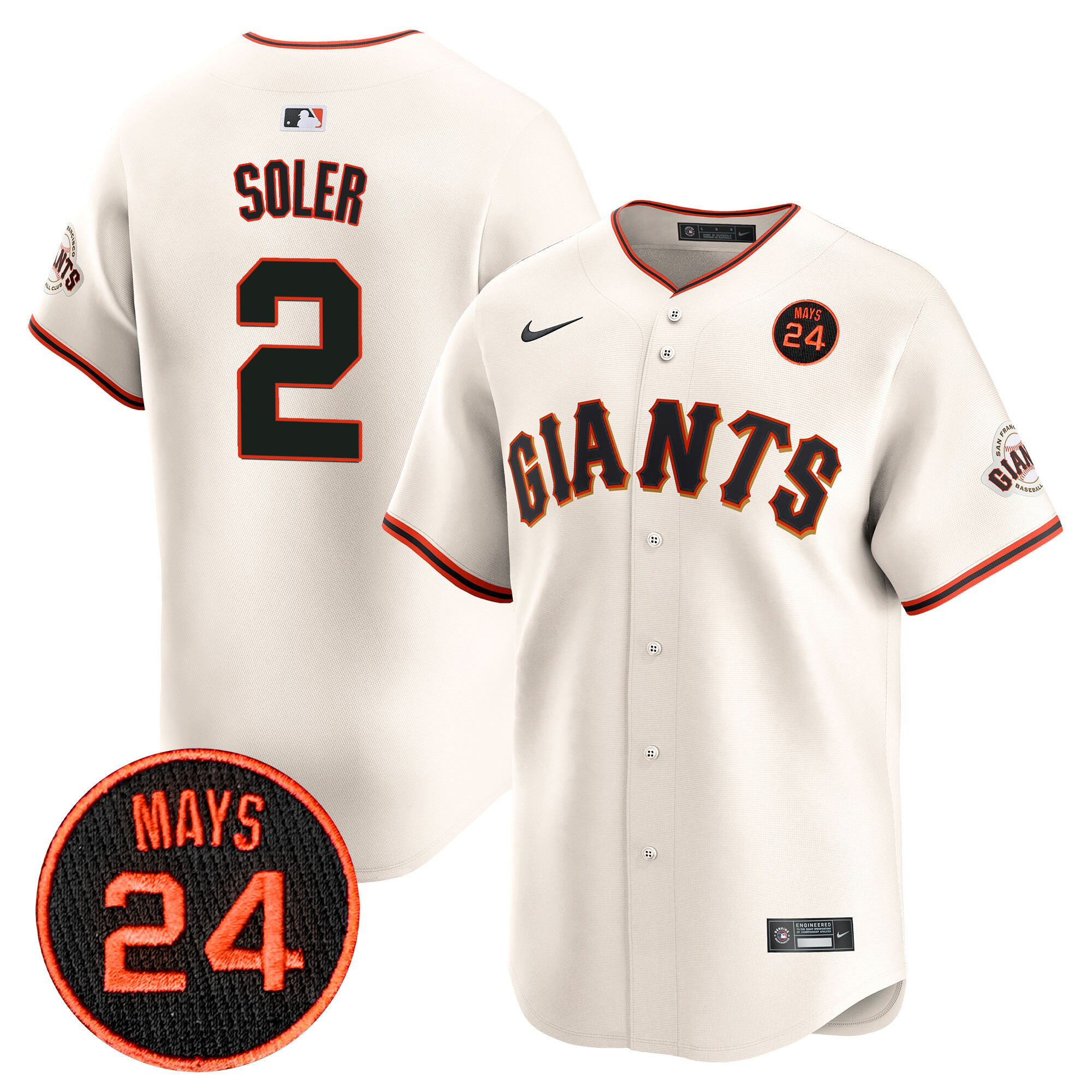 Men's Jorge Soler San Francisco Giants 2024 Willie Mays Patch Vapor Premier Limited Cream Jersey V3 - All Stitched