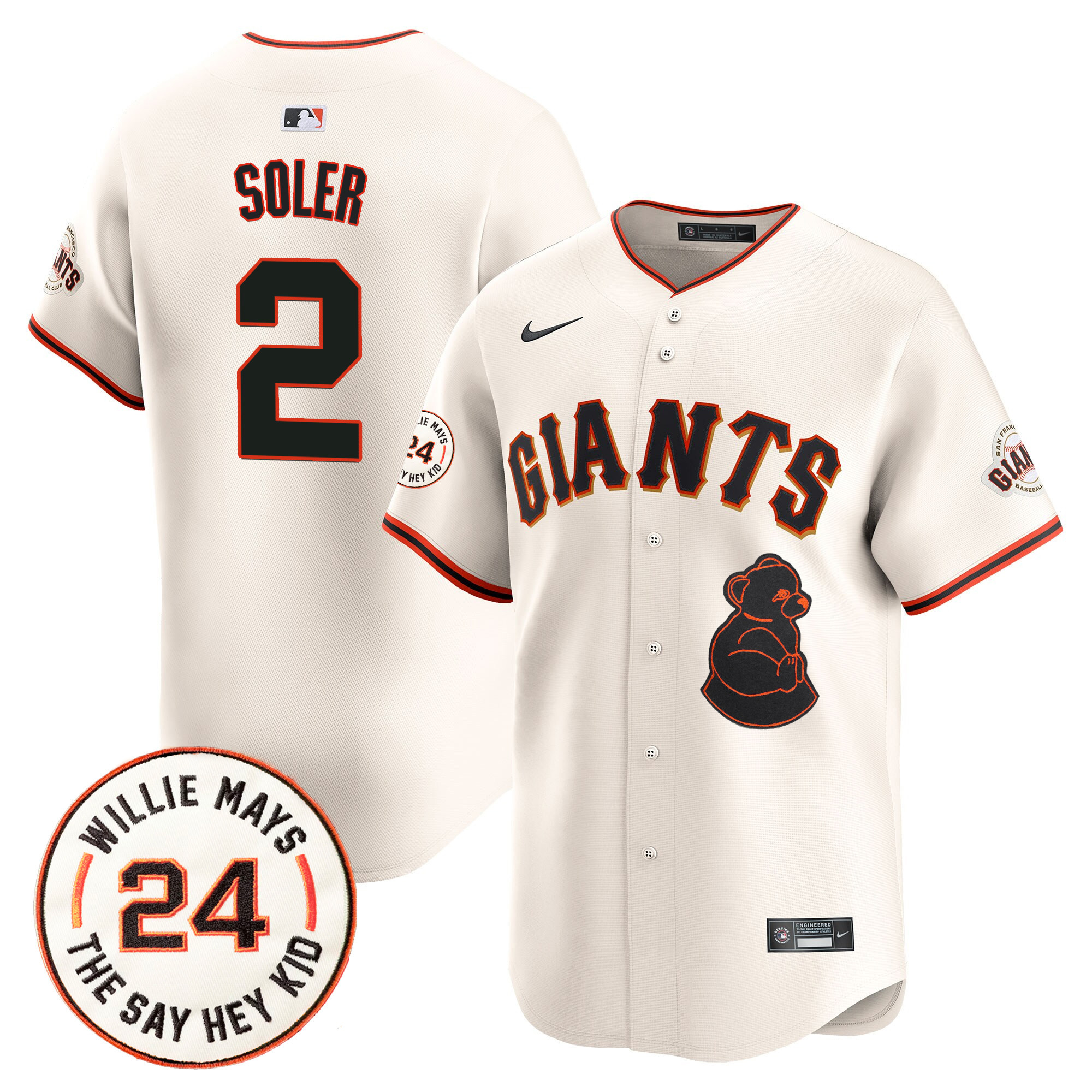 Men's Jorge Soler San Francisco Giants 2024 Willie Mays Patch Vapor Premier Limited Cream Jersey V4 - All Stitched