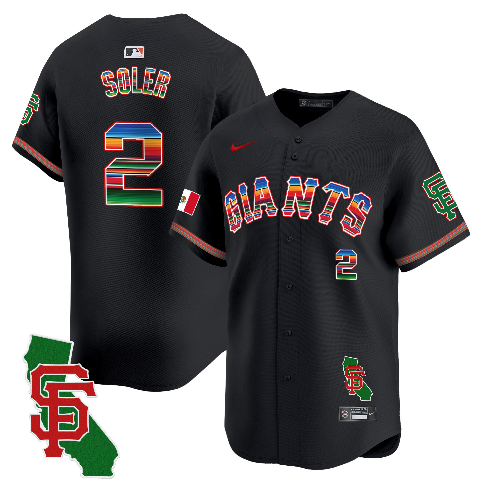 Men's Jorge Soler San Francisco Giants Mexico California Patch Vapor Premier Limited Black Jersey - All Stitched