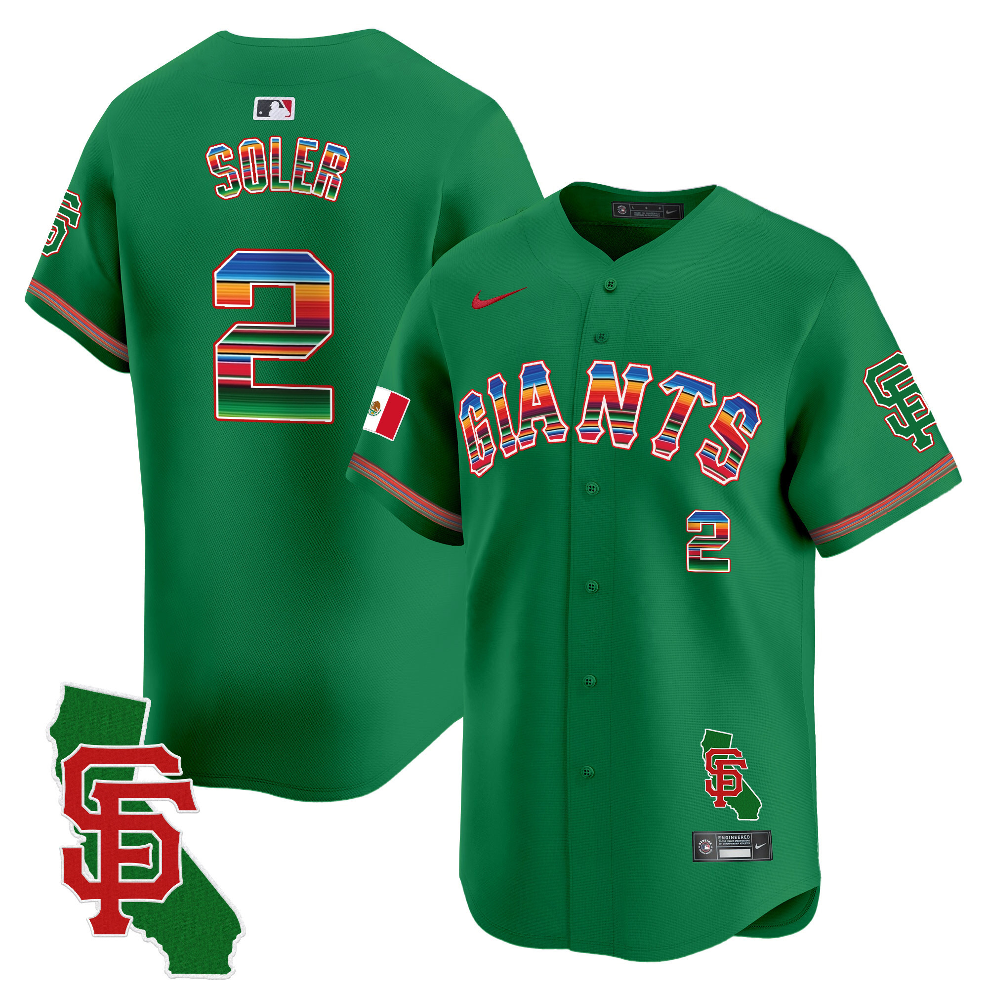 Men's Jorge Soler San Francisco Giants Mexico California Patch Vapor Premier Limited Green Jersey - All Stitched