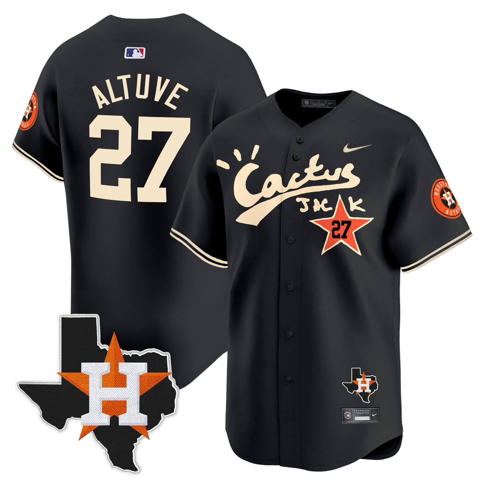 Men's JosÈ Altuve Cactus Jack Patch Vapor Premier Limited Black Houston Astros Jersey - All Stitched