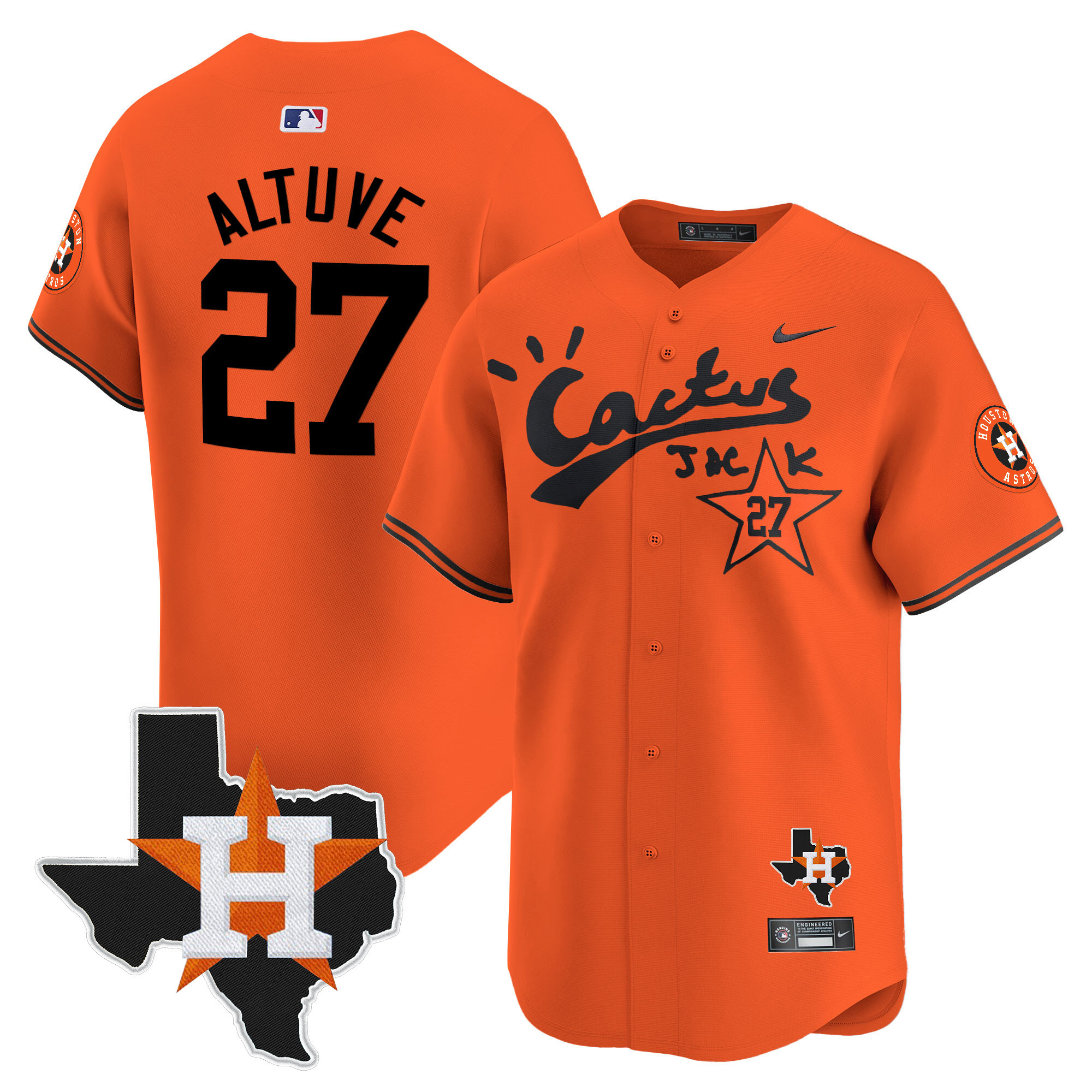 Men's JosÈ Altuve Cactus Jack Patch Vapor Premier Limited Orange Houston Astros Jersey - All Stitched
