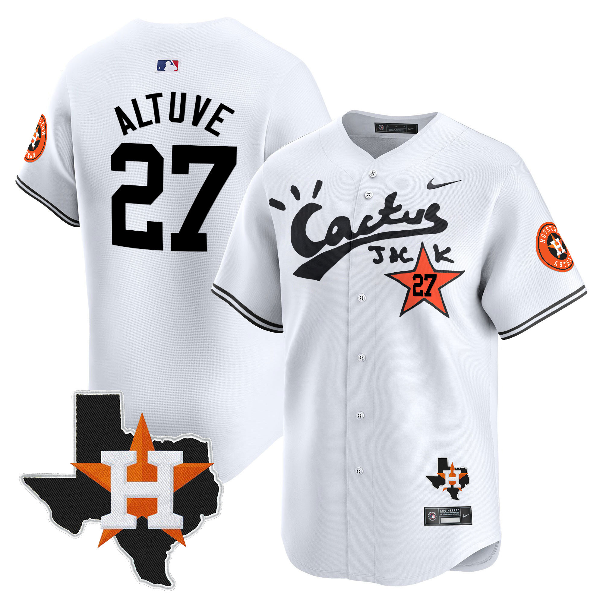 Men's JosÈ Altuve Cactus Jack Patch Vapor Premier Limited White Houston Astros Jersey - All Stitched