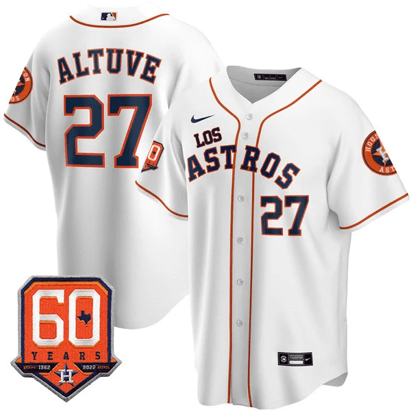 Men's JosÈ Altuve Houston Astros - ìLos Astrosî Hispanic Heritage 60th Anniversary Patch White Jersey ñ All Stitched