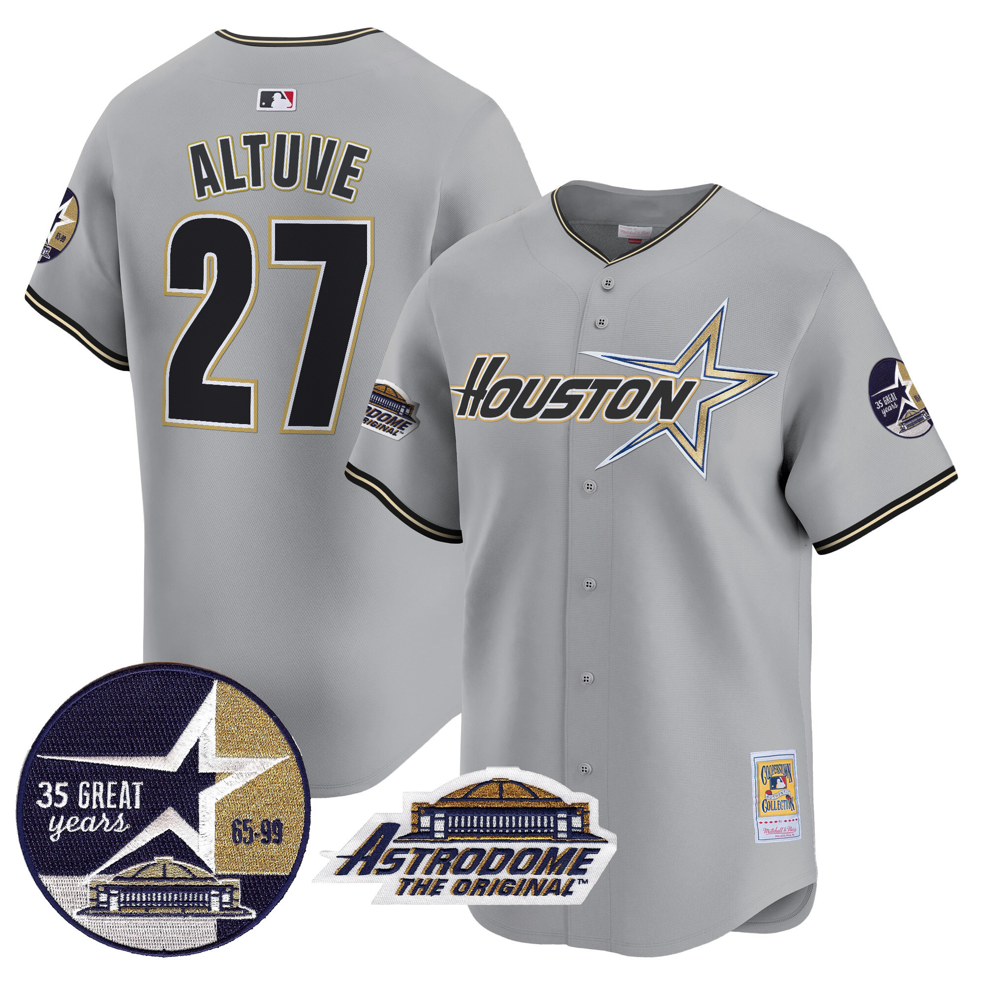 Men's JosÈ Altuve Houston Astros 1999 Throwback 35th & Astrodome Patch Vapor Premier Limited Gray Jersey V2 - All Stitched
