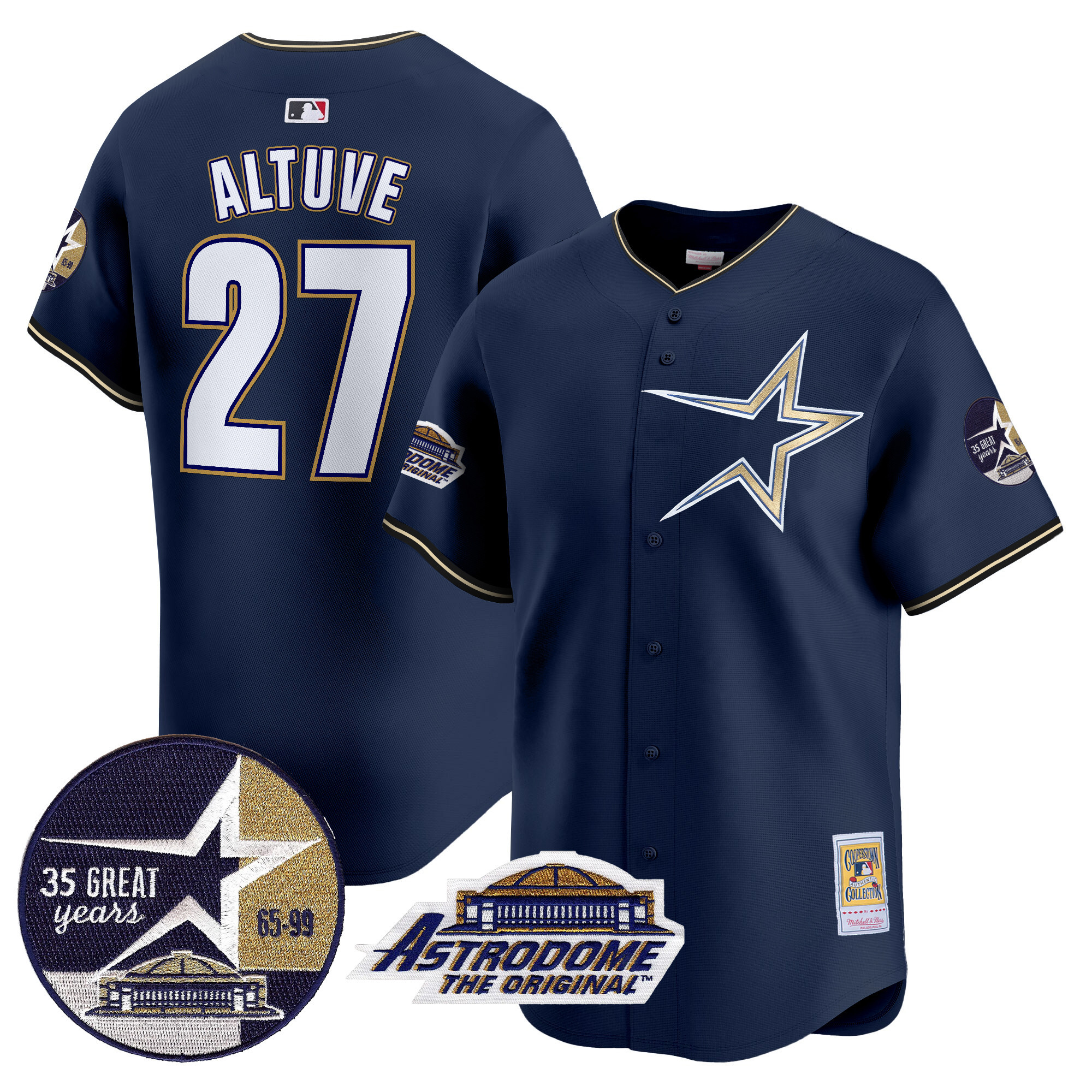 Men's JosÈ Altuve Houston Astros 1999 Throwback 35th & Astrodome Patch Vapor Premier Limited Navy Jersey - All Stitched