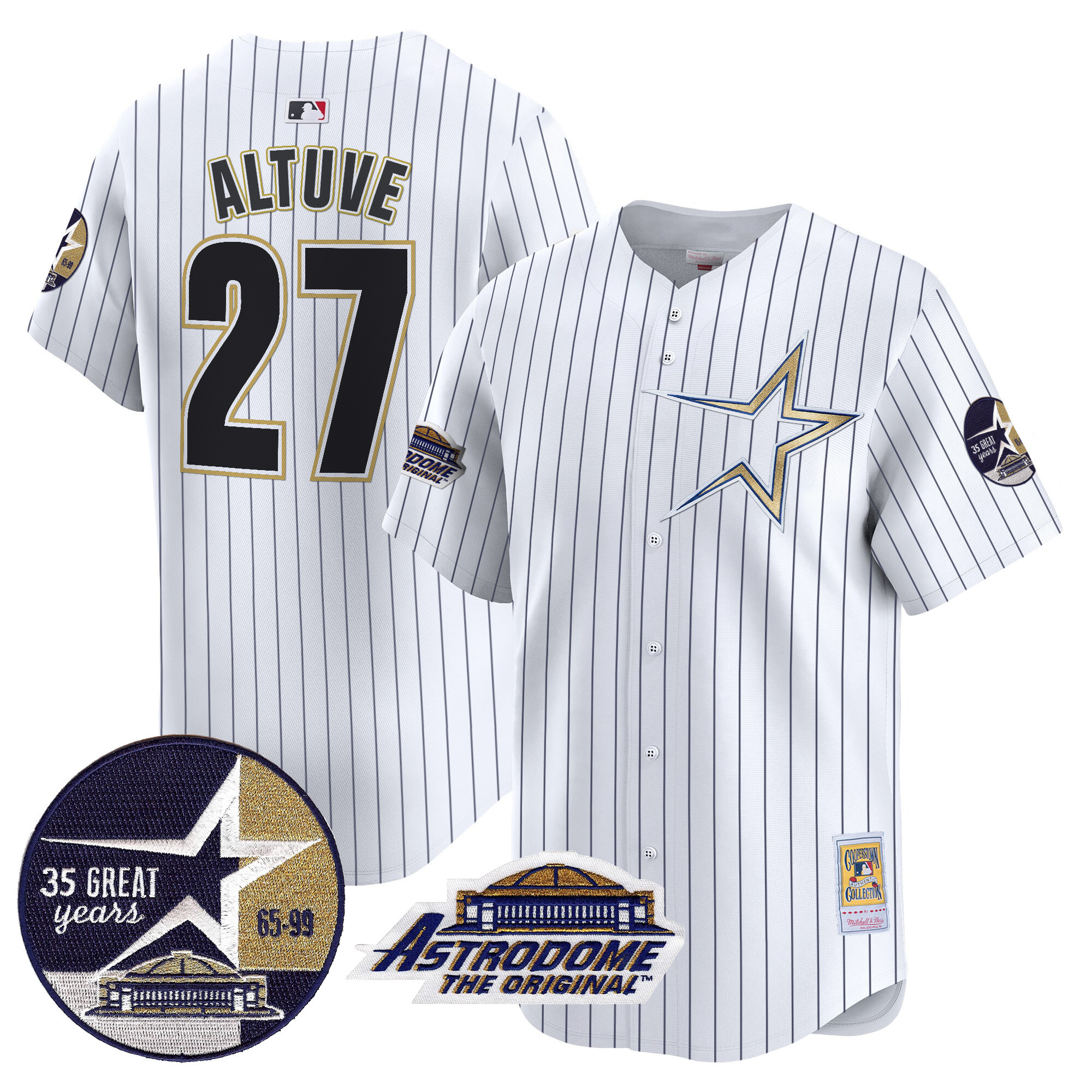 Men's JosÈ Altuve Houston Astros 1999 Throwback 35th & Astrodome Patch Vapor Premier Limited Pinstripe Jersey - All Stitched