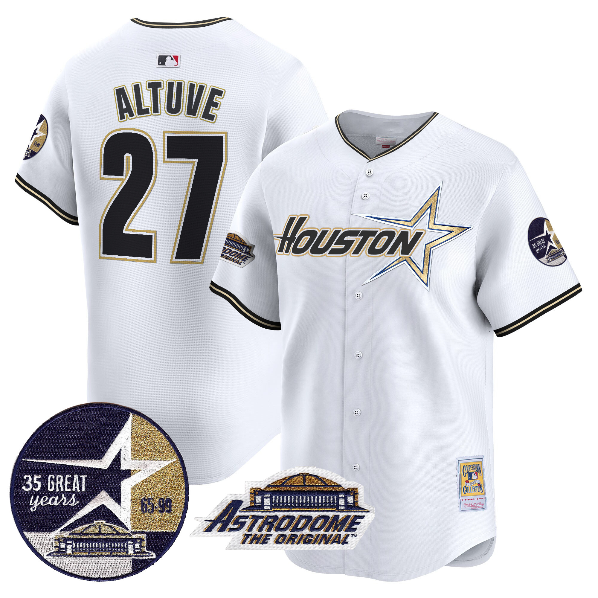 Men's JosÈ Altuve Houston Astros 1999 Throwback 35th & Astrodome Patch Vapor Premier Limited White Jersey V2 - All Stitched