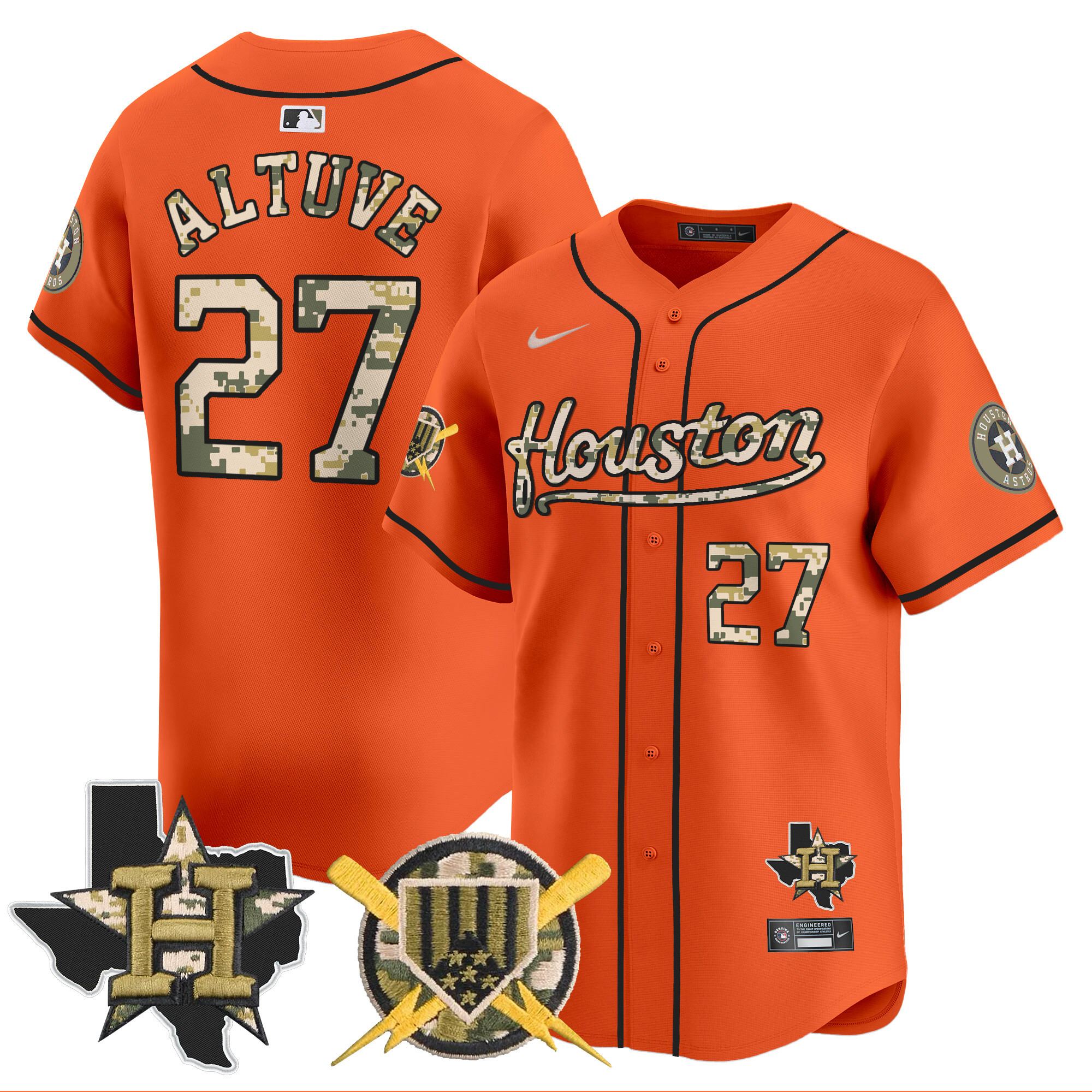 Men's JosÈ Altuve Houston Astros Armed Forces Day Vapor Premier Limited Orange Jersey - All Stitched