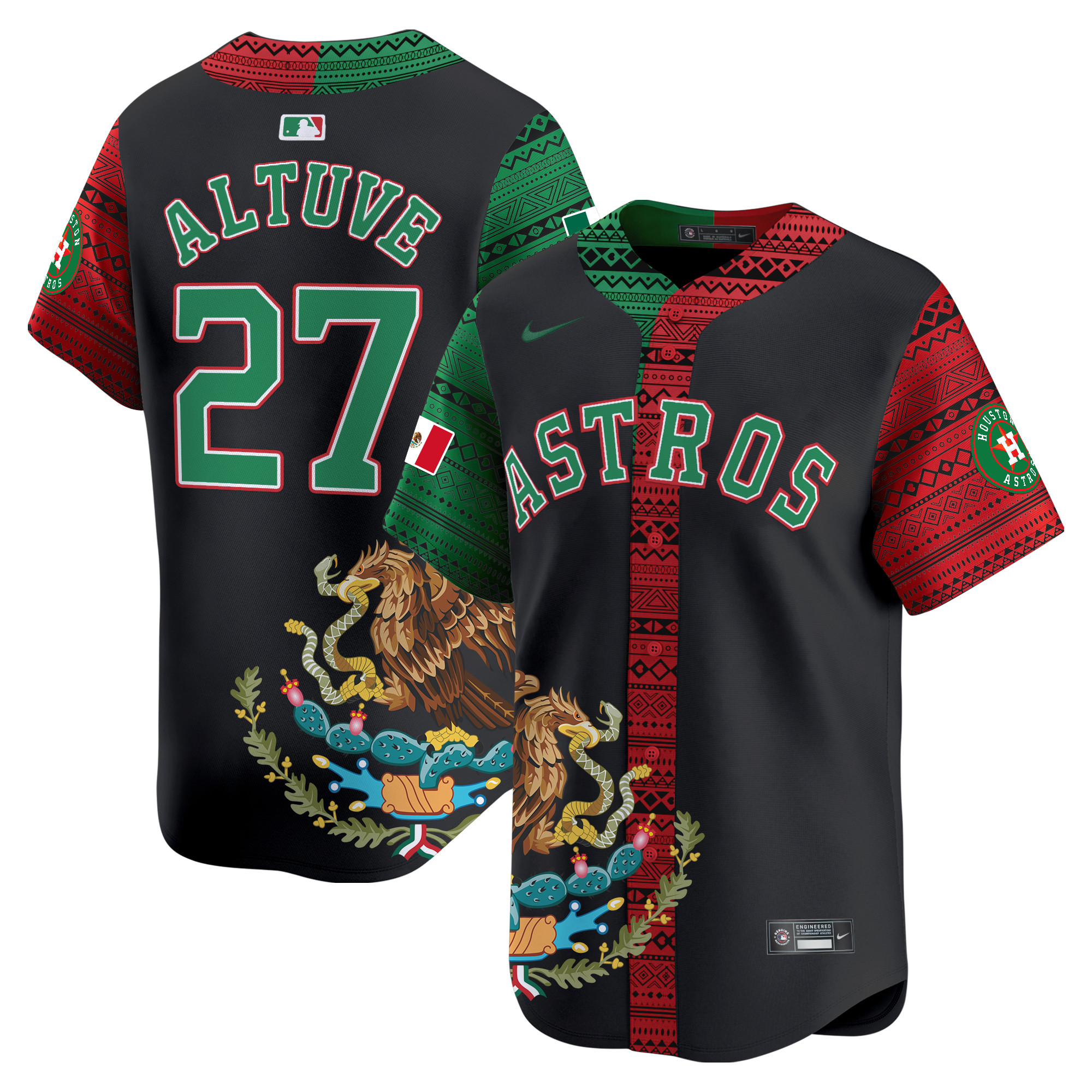 Men's JosÈ Altuve Houston Astros Aztec Mexico Vapor Premier Limited Black Jersey V2- Printed