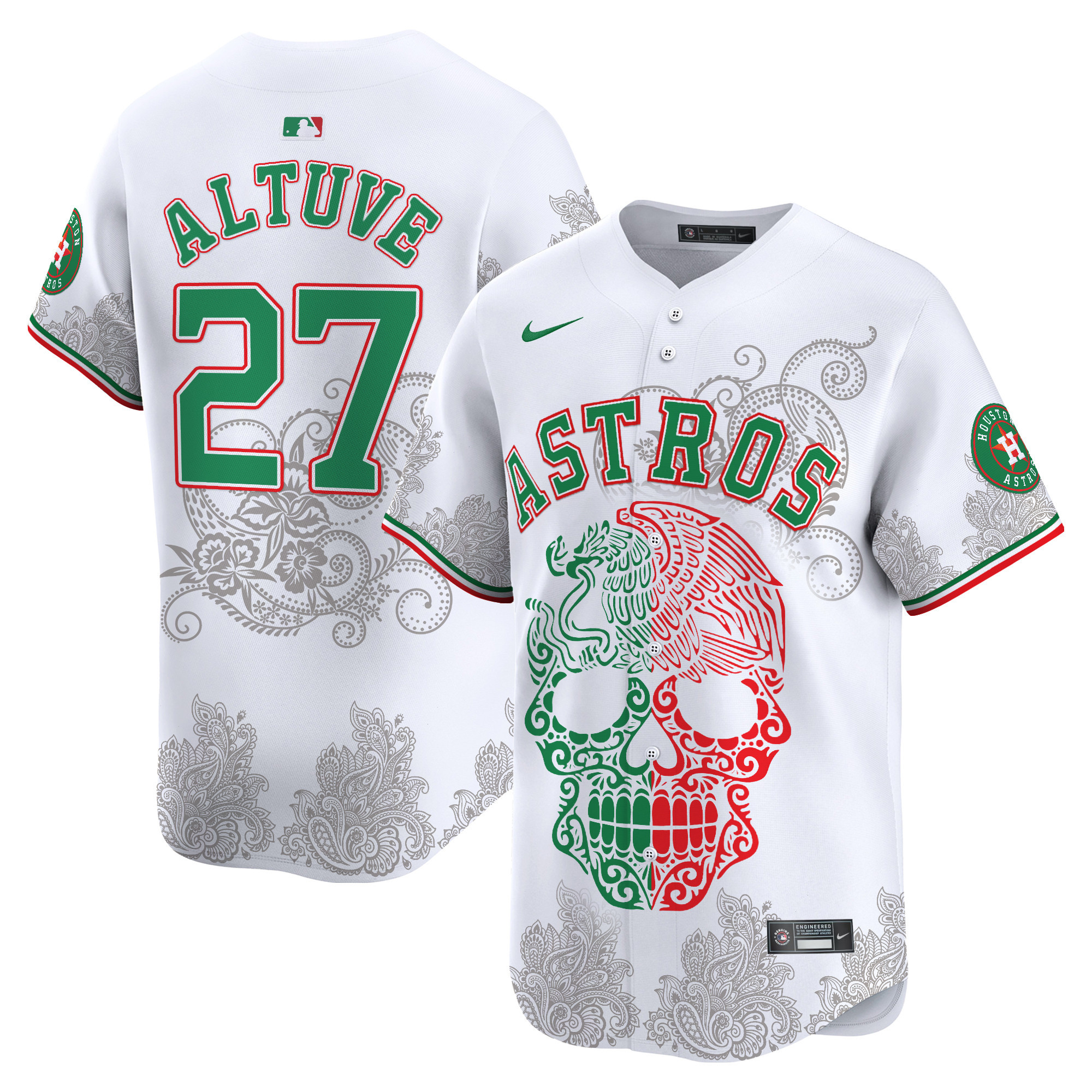 Men's JosÈ Altuve Houston Astros Aztec Warrior Skull Vapor Limited White Jersey - Printed