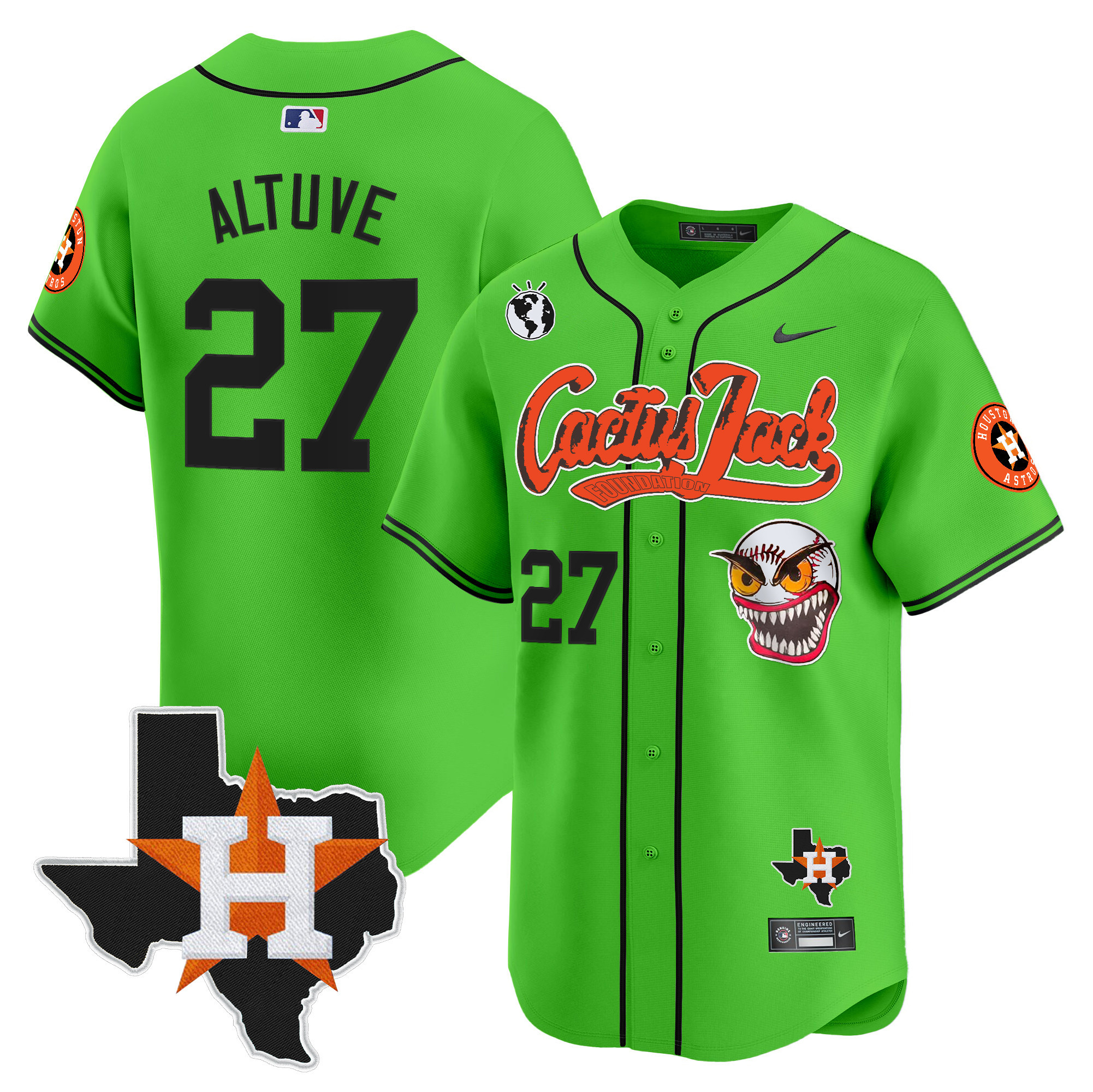 Men's JosÈ Altuve Houston Astros Cactus Jack Patch Vapor Premier Limited Green Jersey V12 - Stitched