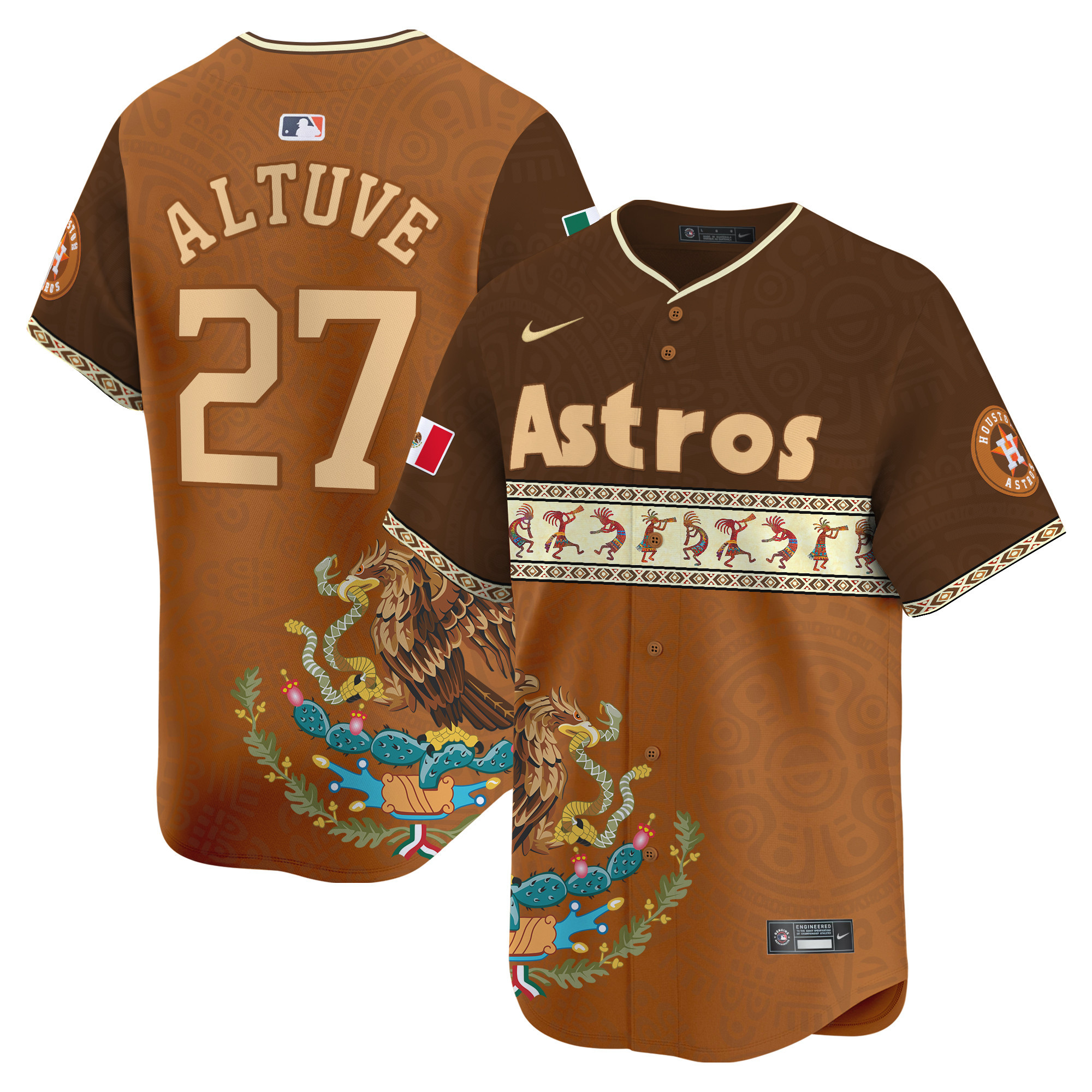 Men's JosÈ Altuve Houston Astros Mexico Aztec Vapor Premier Limited Brown Jersey V2 - Printed
