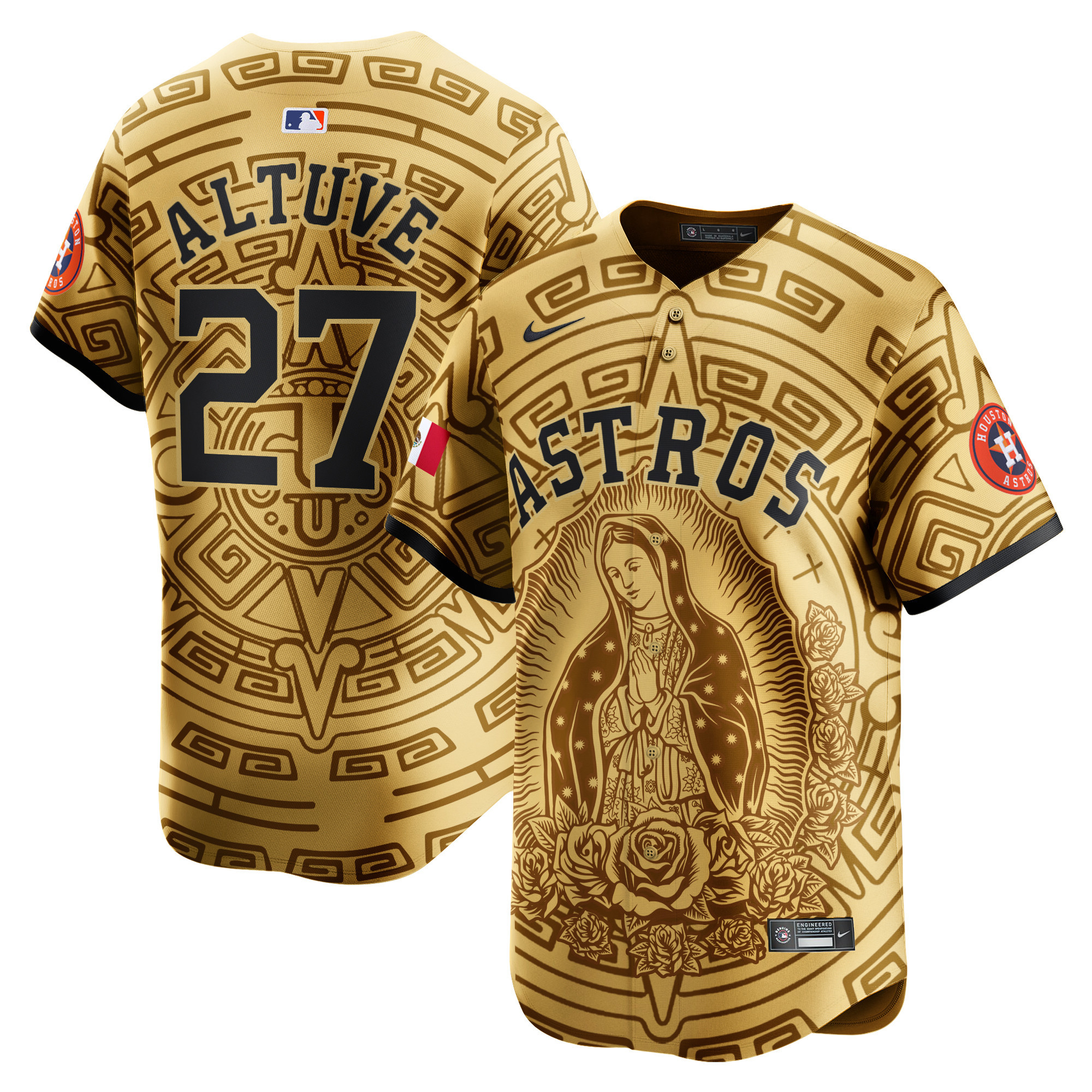 Men's JosÈ Altuve Houston Astros Mexico Guadalupe Vapor Premier Limited Gold Jersey - Printed