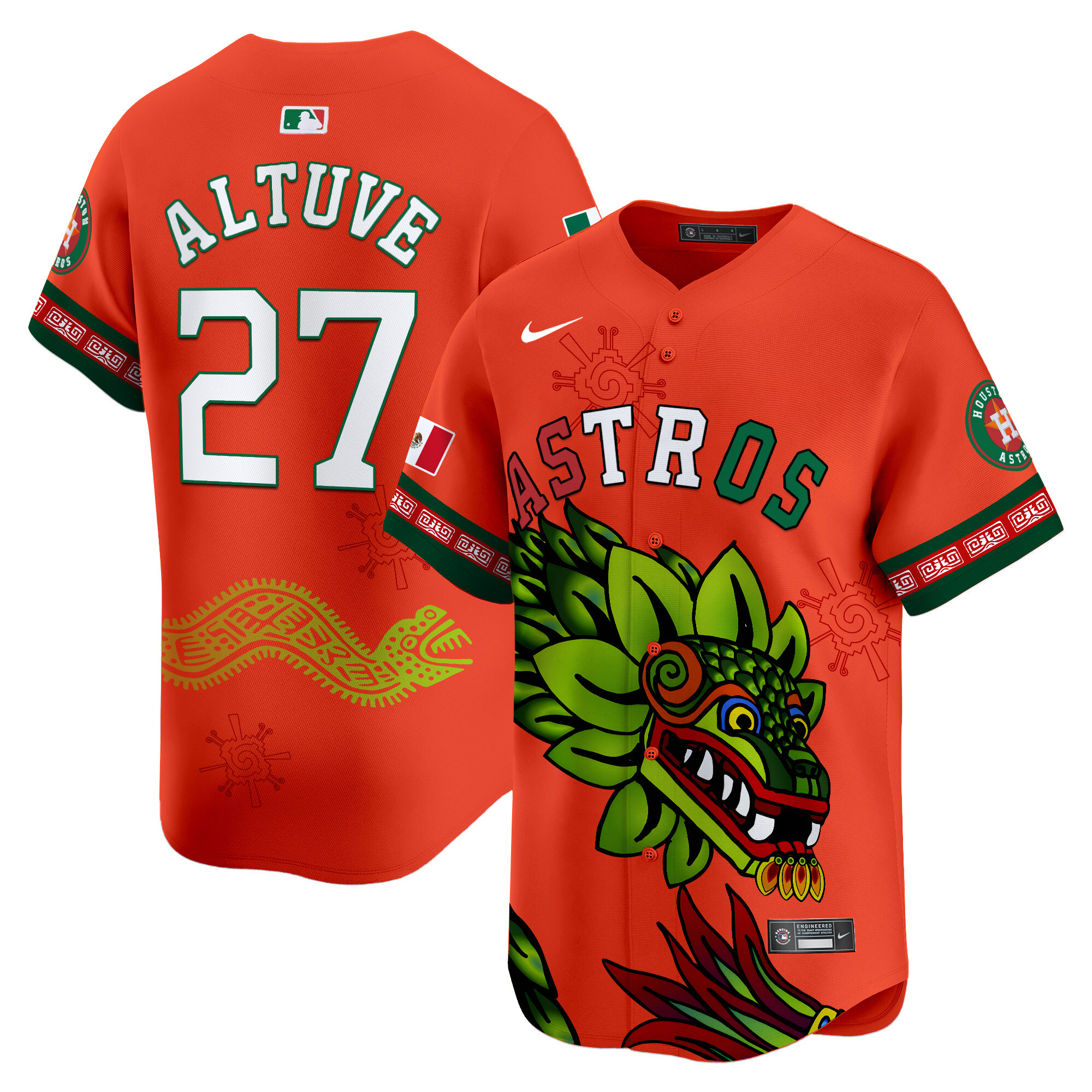 Men's JosÈ Altuve Houston Astros Mexico Quetzalcoatl Aztec Vapor Limited Orange Jersey - Printed