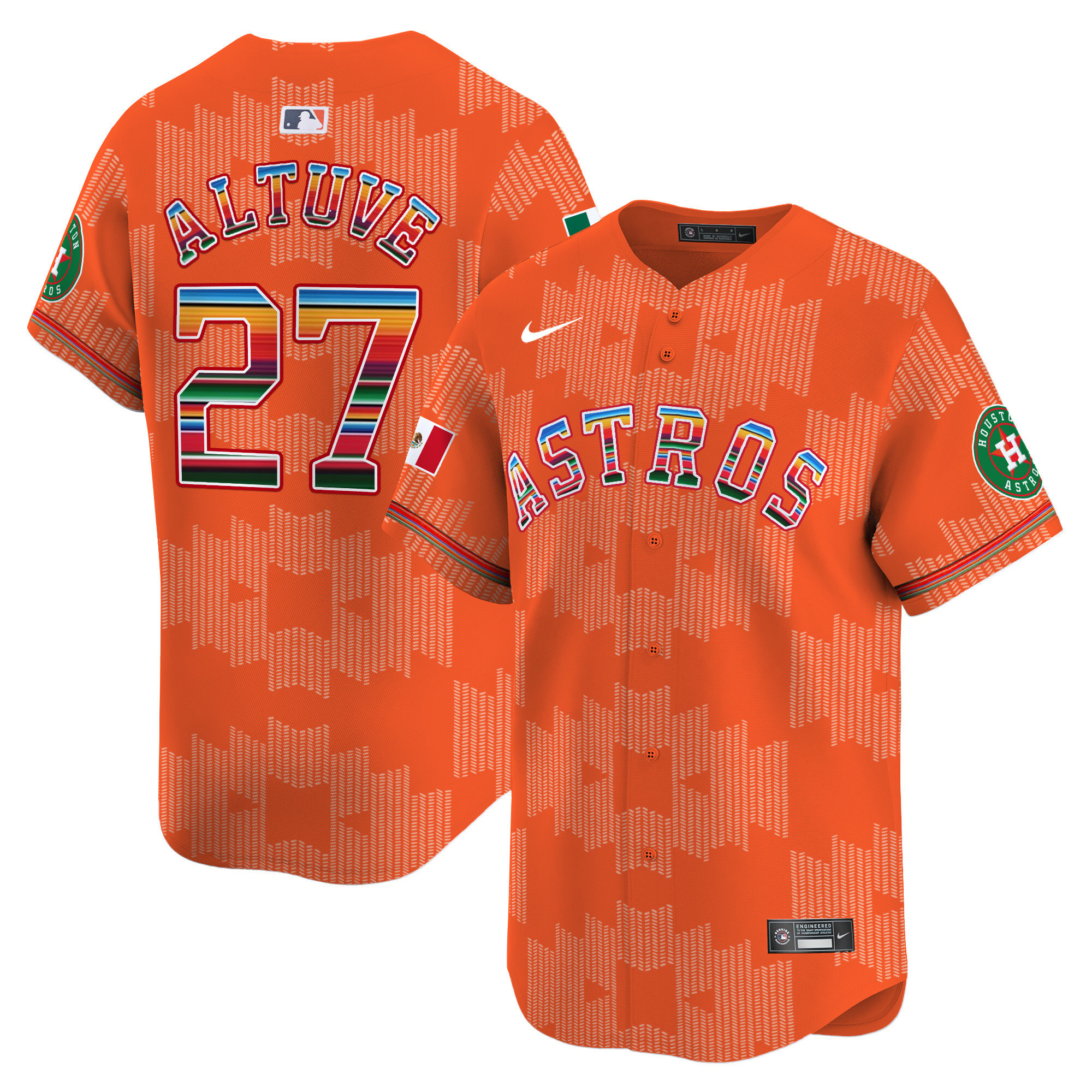 Men's JosÈ Altuve Houston Astros Mexico Serape Style Vapor Premier Limited Orange Jersey V2- Printed