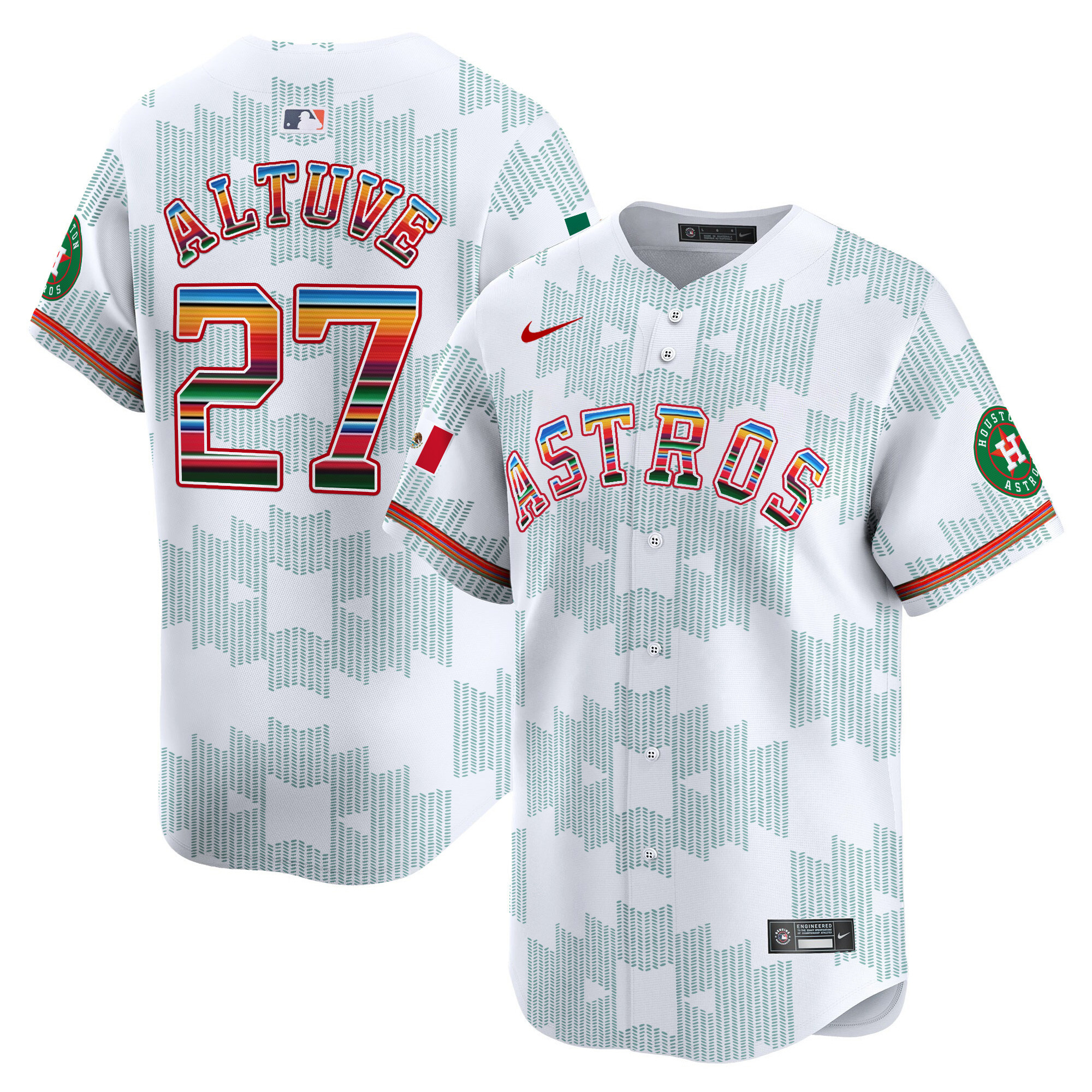 Men's JosÈ Altuve Houston Astros Mexico Serape Style Vapor Premier Limited White Jersey V2- Printed