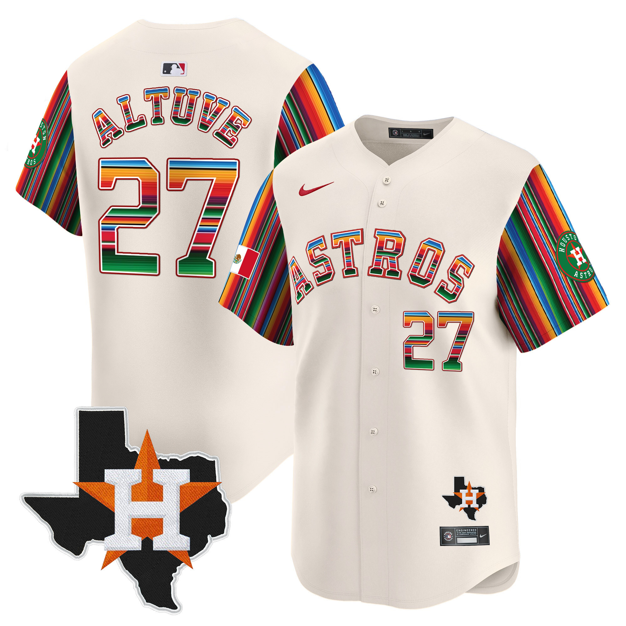 Men's JosÈ Altuve Houston Astros Mexico Texas Patch Vapor Premier Limited Cream Jersey V5 - All Stitched