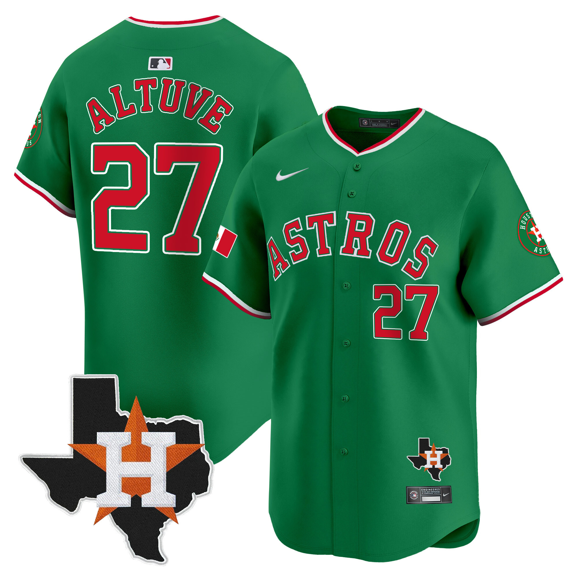 Men's JosÈ Altuve Houston Astros Mexico Texas Patch Vapor Premier Limited Green Jersey V4 - All Stitched