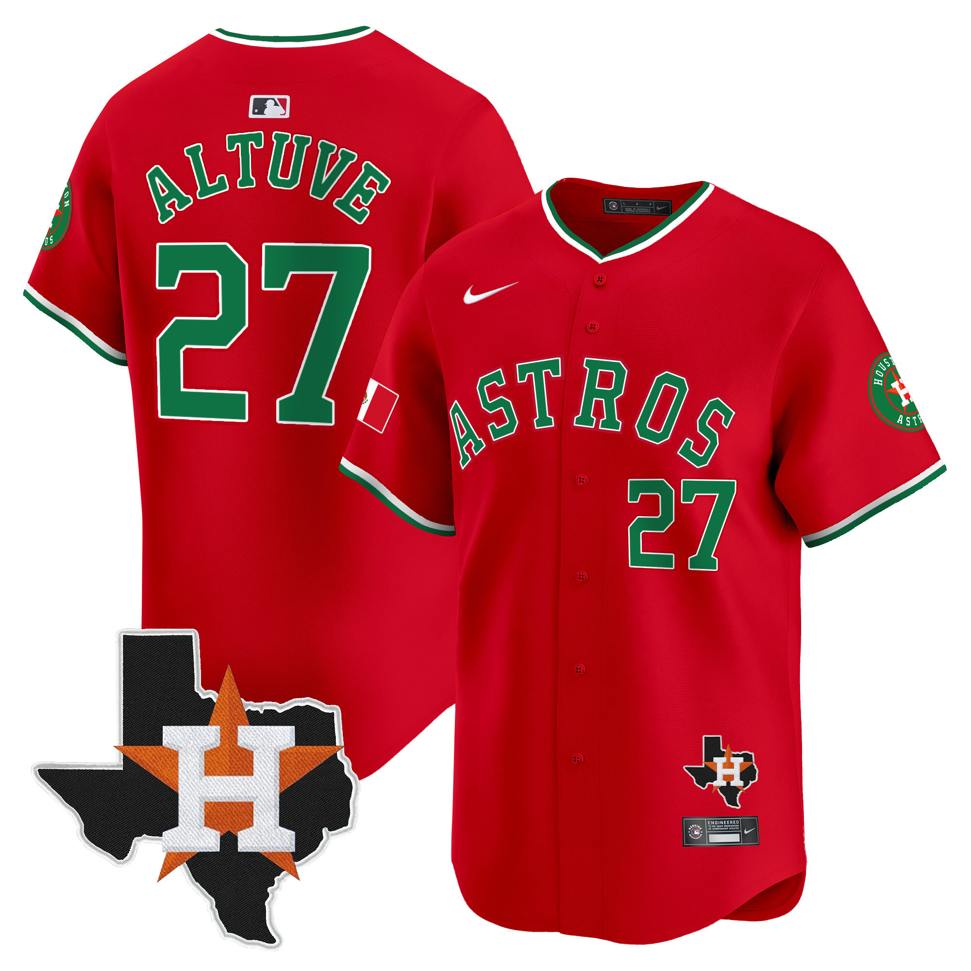 Men's JosÈ Altuve Houston Astros Mexico Texas Patch Vapor Premier Limited Red Jersey V4 - All Stitched