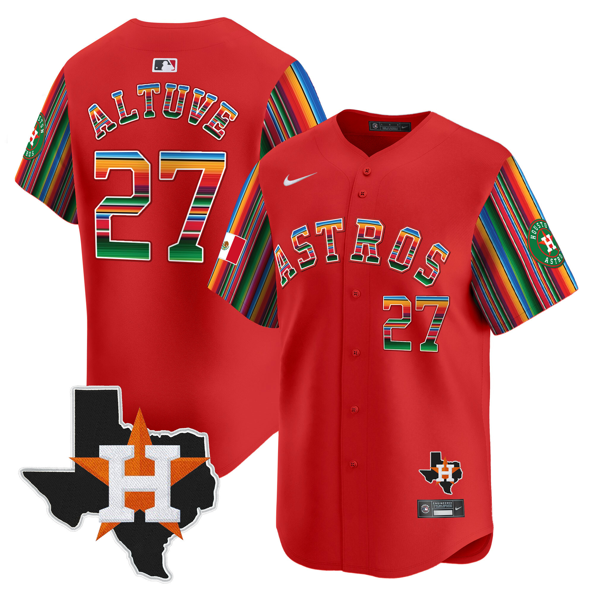 Men's JosÈ Altuve Houston Astros Mexico Texas Patch Vapor Premier Limited Red Jersey V5 - All Stitched