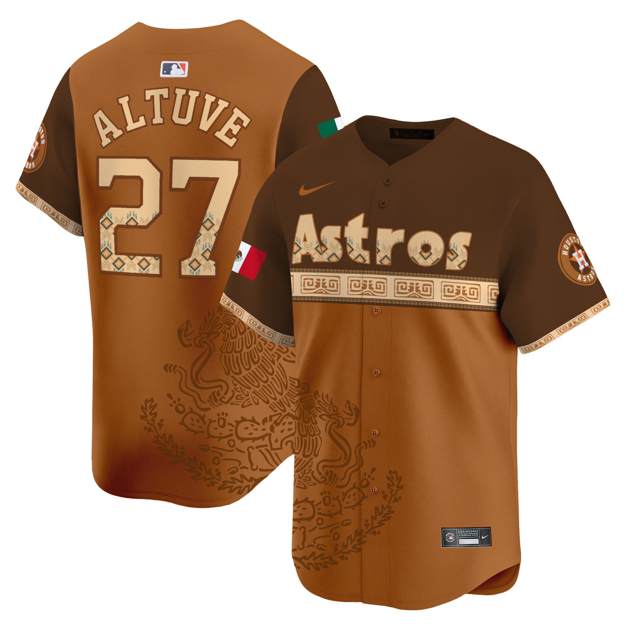 Men's JosÈ Altuve Houston Astros Mexico Vapor Premier Limited Brown Jersey V5 - Printed