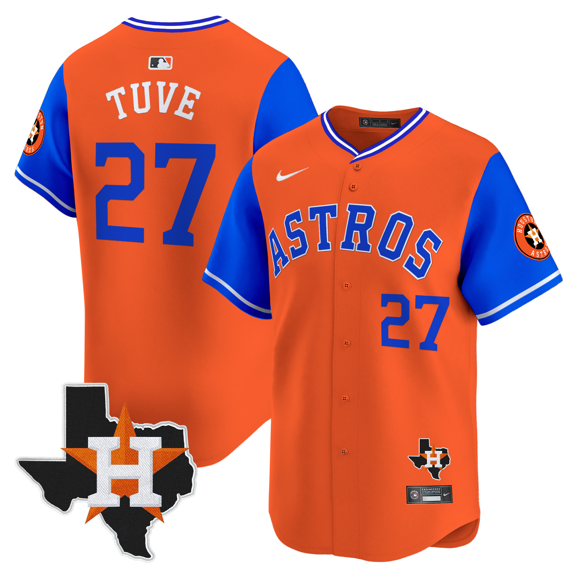 Men's JosÈ Altuve Houston Astros Nicknames Vapor Premier Limited Royal Orange Jersey - All Stitched